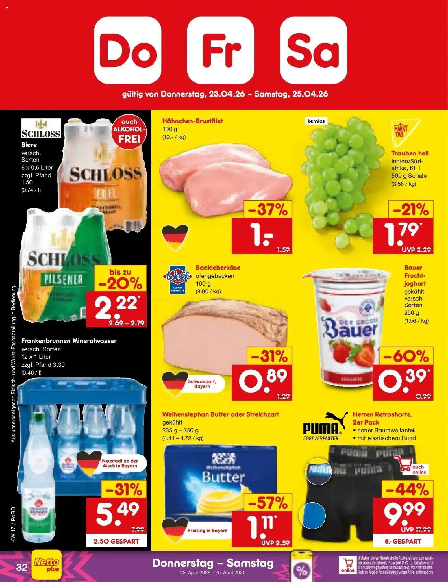 Netto Marken-Discount Prospekt Selb	 – gültig ab 20.04.2026 | Seite: 44 | Produkte: Joghurt, Trauben, Mineralwasser, Fleisch