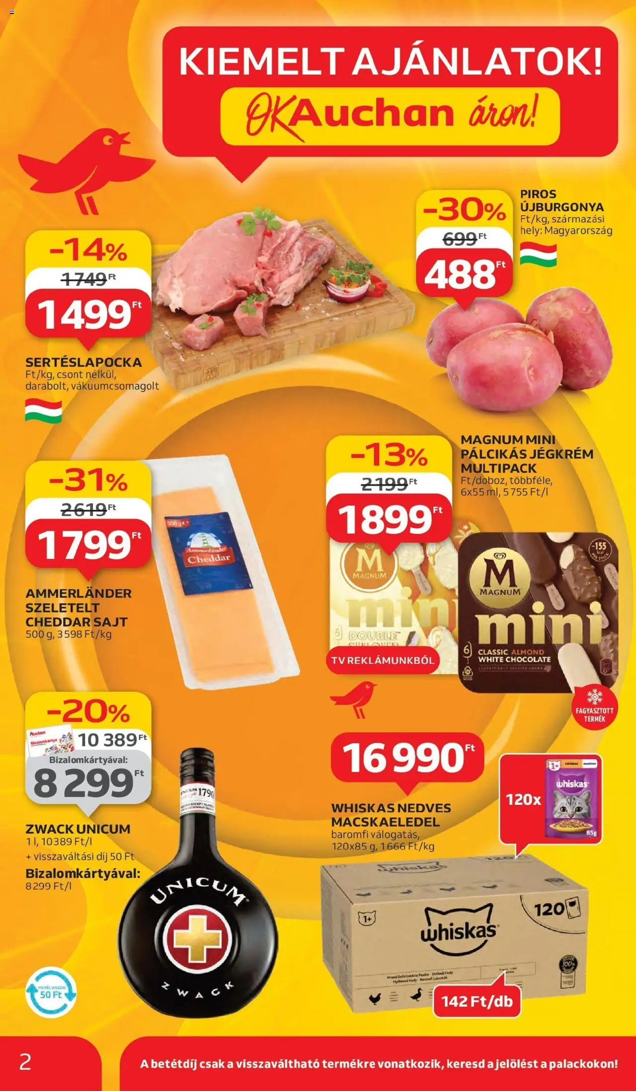 Auchan akciós ujság - amely érvényes a következő dátumtól: 05.06.2025 | Oldal: 2 | Termékek: Magnum, Sertéslapocka, Sajt, Cheddar