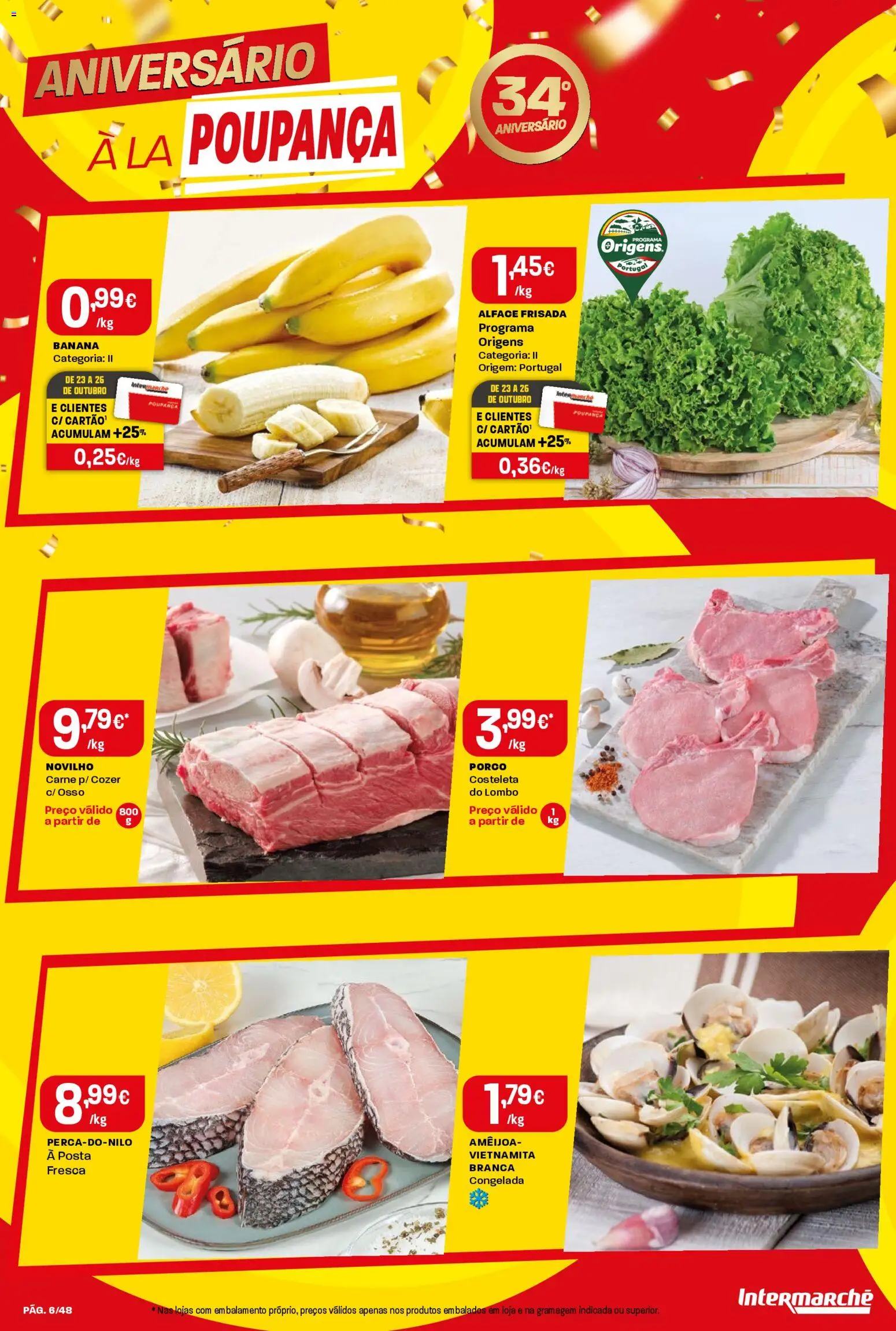 Intermarché folheto │ válido de 23.10.2025 | Página: 6 | Produtos: Banana, Lombo, Carne, Alface