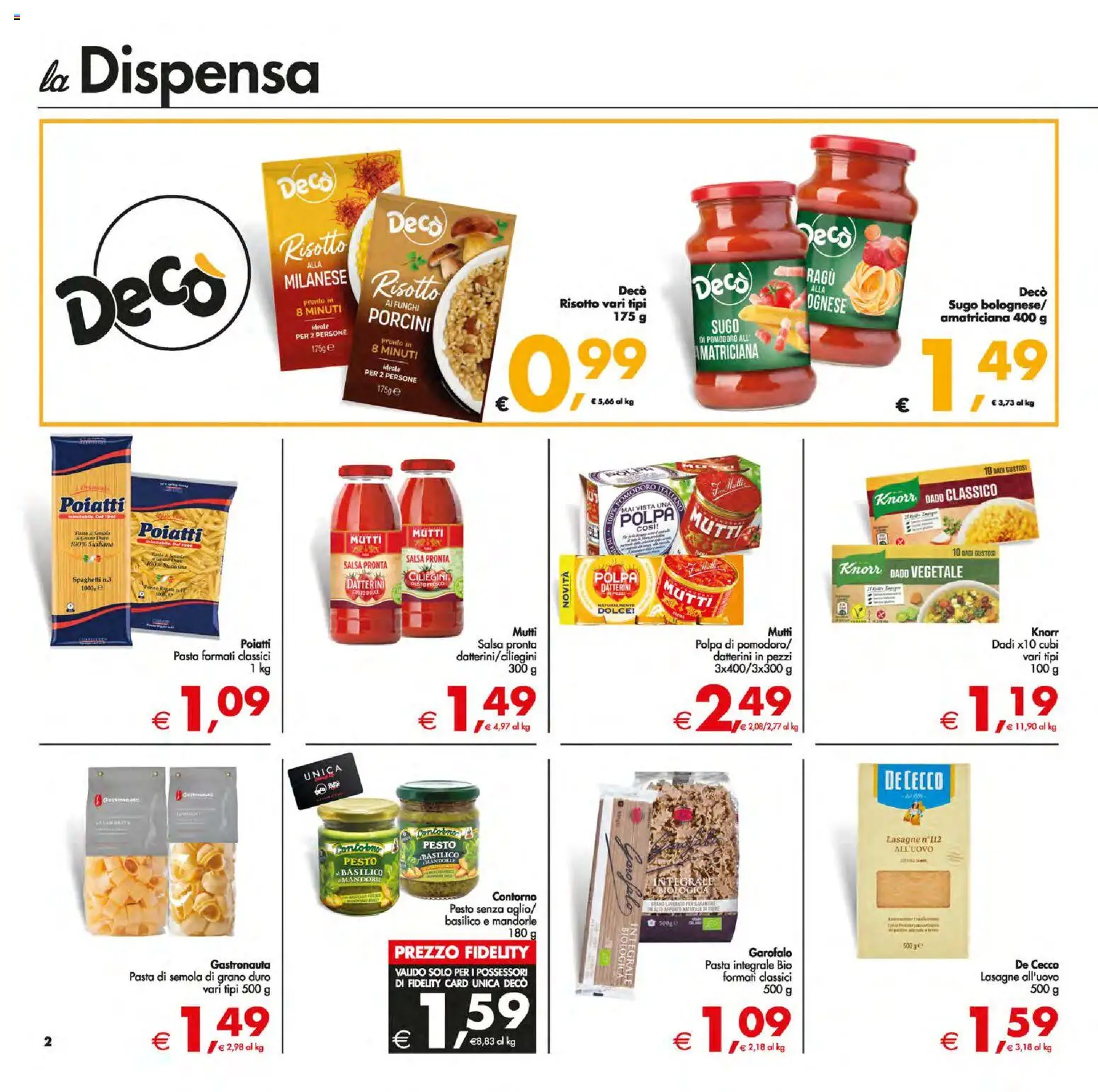 Volantino Decò del 13.01.2026 | Pagina: 2 | Prodotti: Pasta, Mandorle, Basilico, Sugo