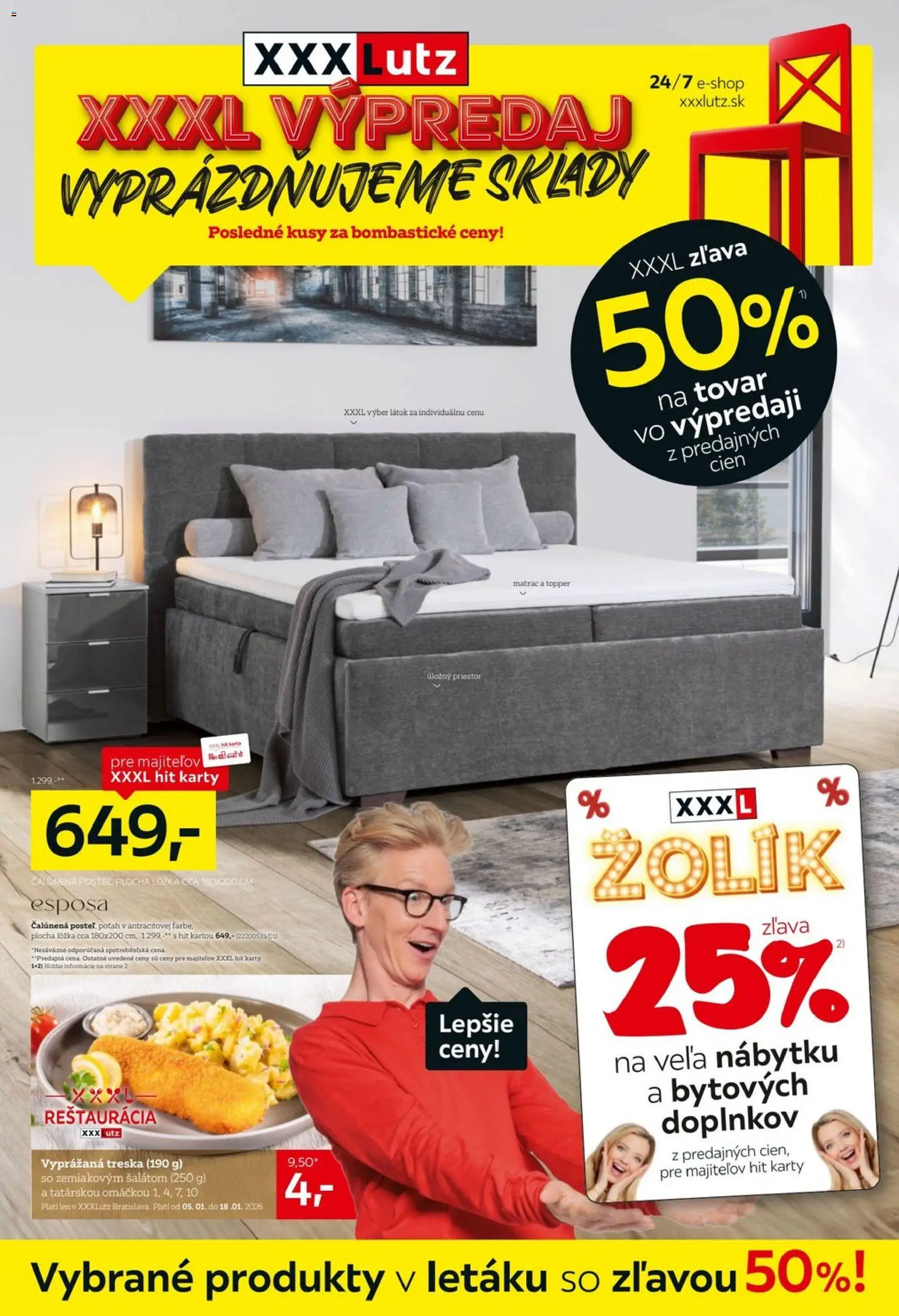 Nové XXXLutz akcie – leták je platný od 05.01.2026 | Strana: 1 | Produkty: Matrac, Posteľ, Treska