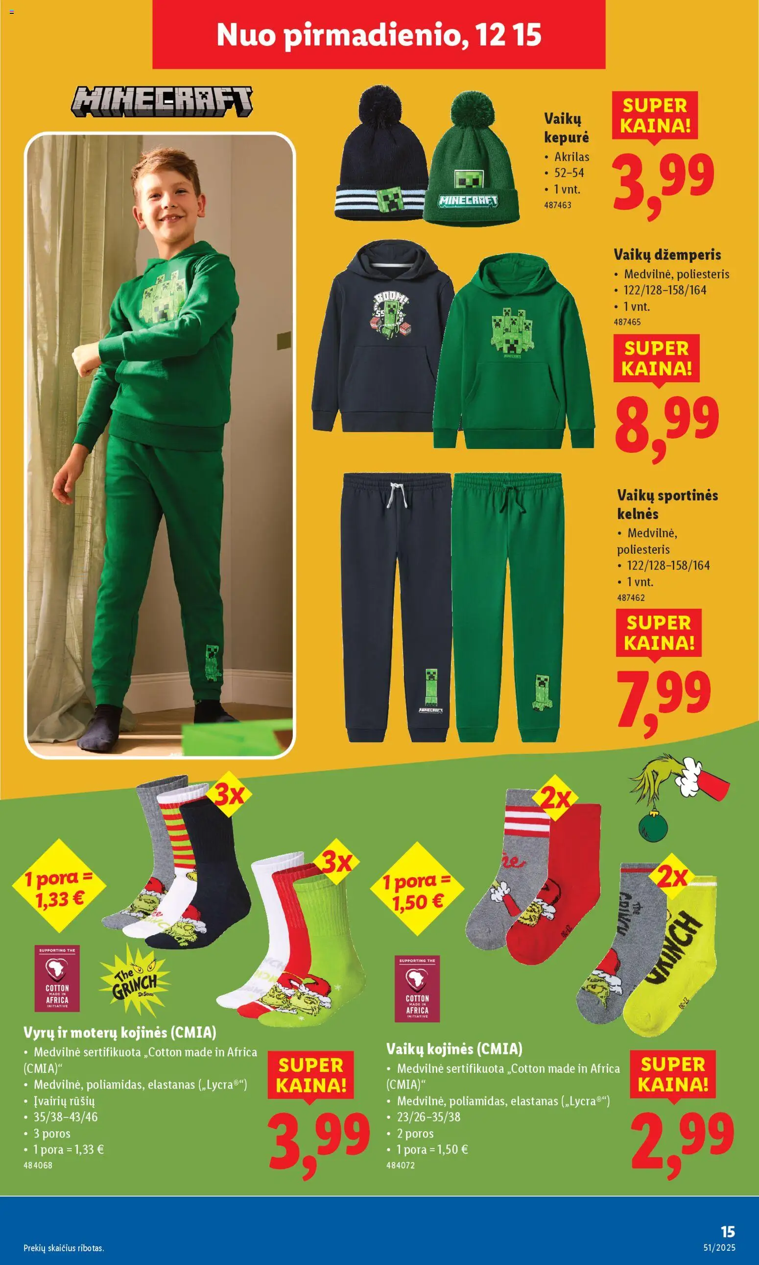 LIDL akcijos nuo 15.12.2025 | Puslapis: 15 | Prekių: Kepurė, Sportinės kelnės, Kelnes, Kojinės