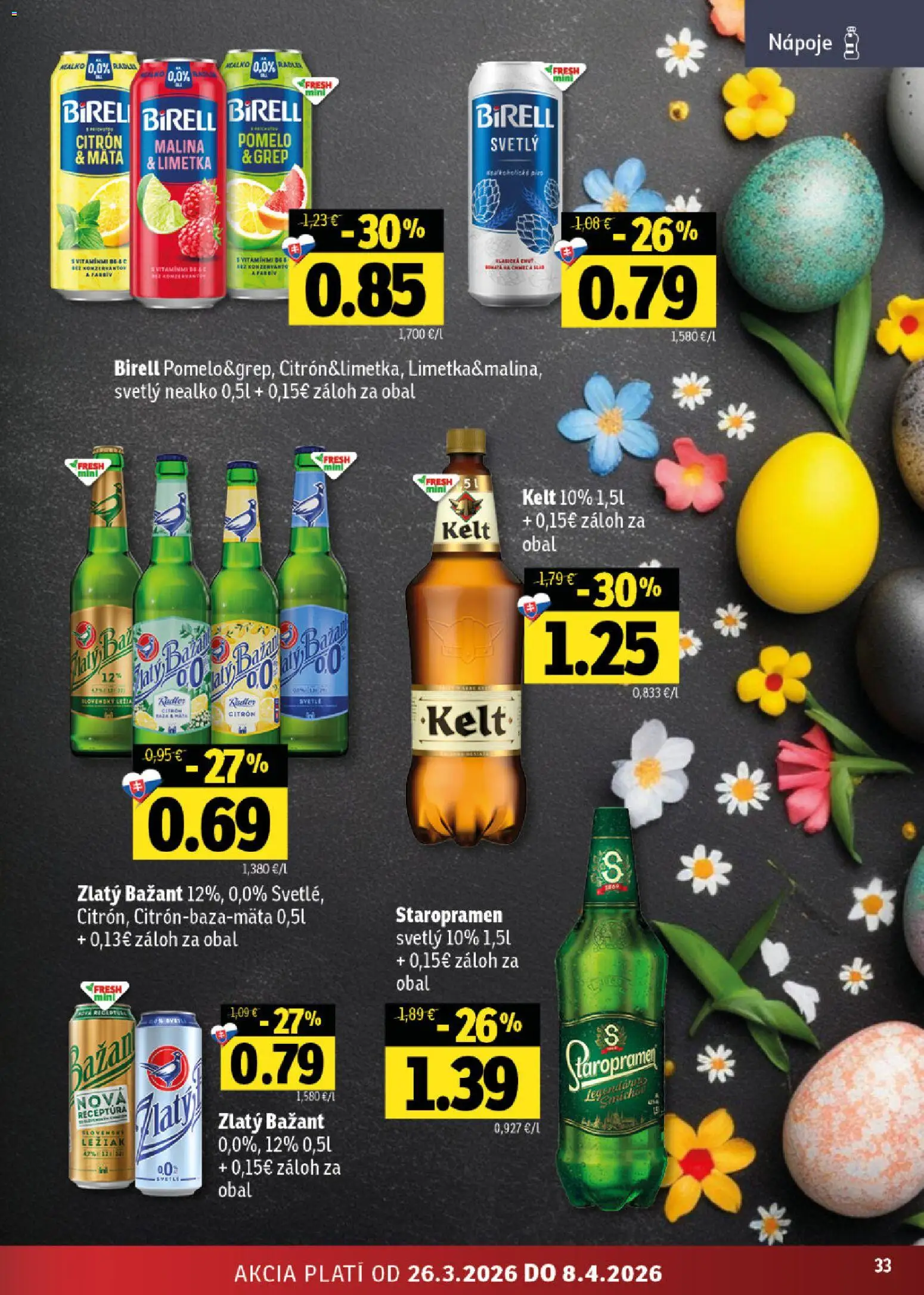Nové Fresh akcie – leták je platný od 26.03.2026 | Strana: 33 | Produkty: Kelt, Zlatý Bažant, Pomelo, Grep