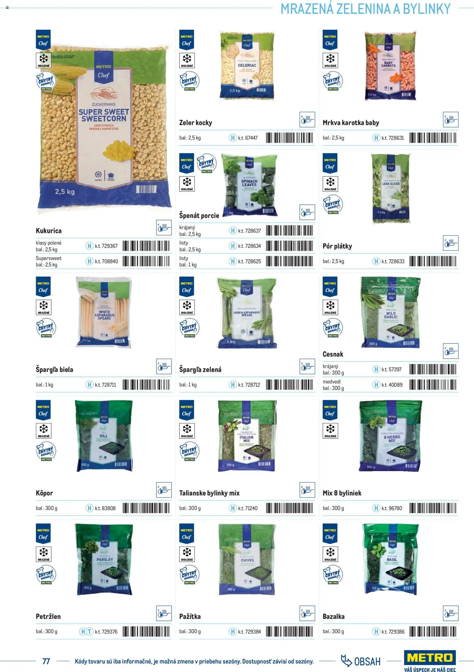 Nové Metro akcie – leták je platný od 01.01.2025 | Strana: 77 | Produkty: Cesnak, Mrkva, Špargľa, Mrazená zelenina