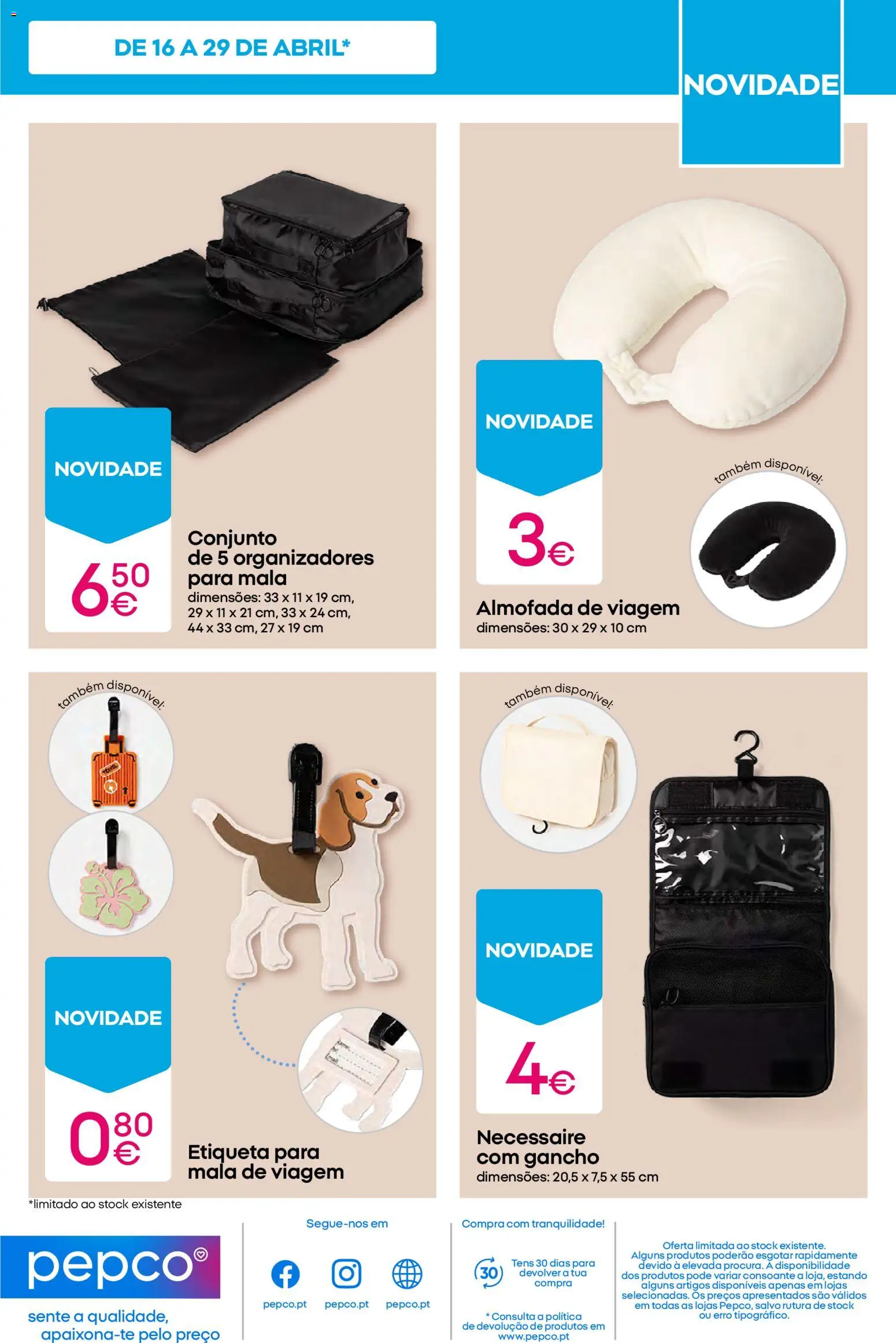 Pepco folheto │ válido de 16.04.2026 | Página: 15 | Produtos: Mala de viagem, Necessaire, Almofada, Gancho
