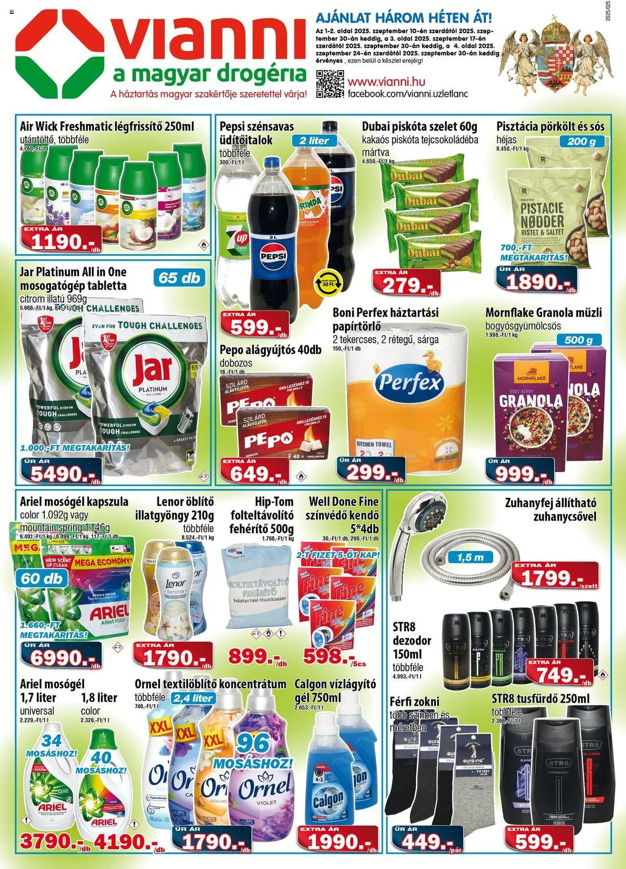 Vianni akciós ujság - amely érvényes a következő dátumtól: 10.09.2025 | Oldal: 1 | Termékek: Piskóta, Pisztácia, Granola, Mosogatógép tabletta