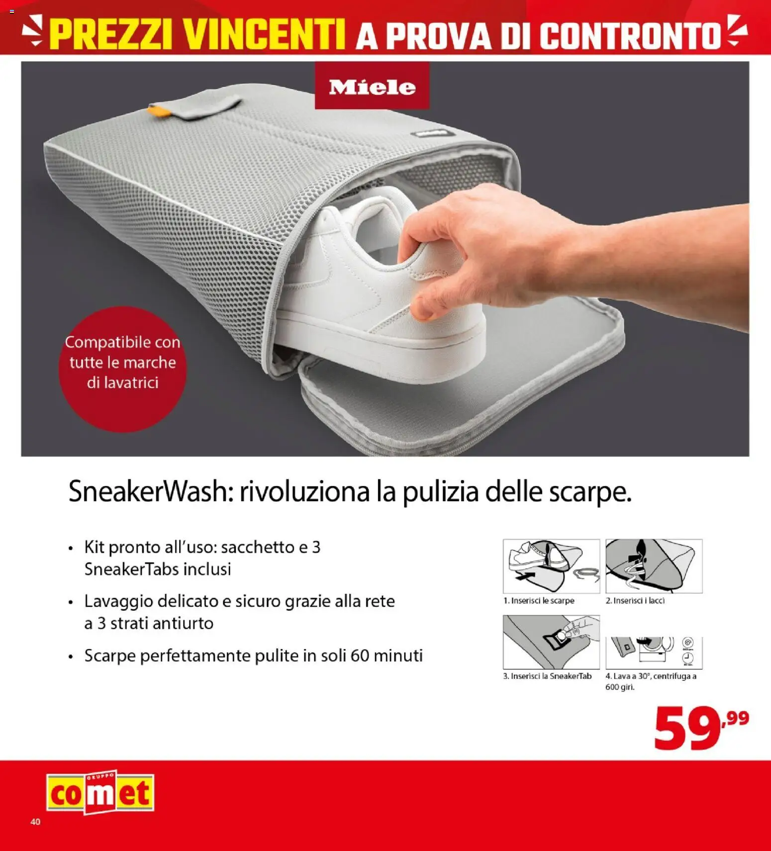 Volantino Comet del 23.04.2026 | Pagina: 40 | Prodotti: Centrifuga, Scarpe, Miele