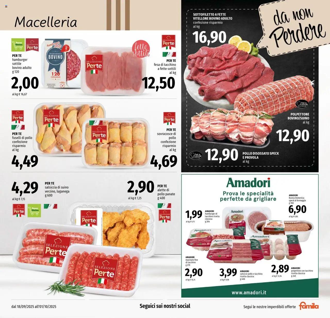 Volantino Famila del 18.09.2025 | Pagina: 3 | Prodotti: Bovino, Tacchino, Provola, Hamburger