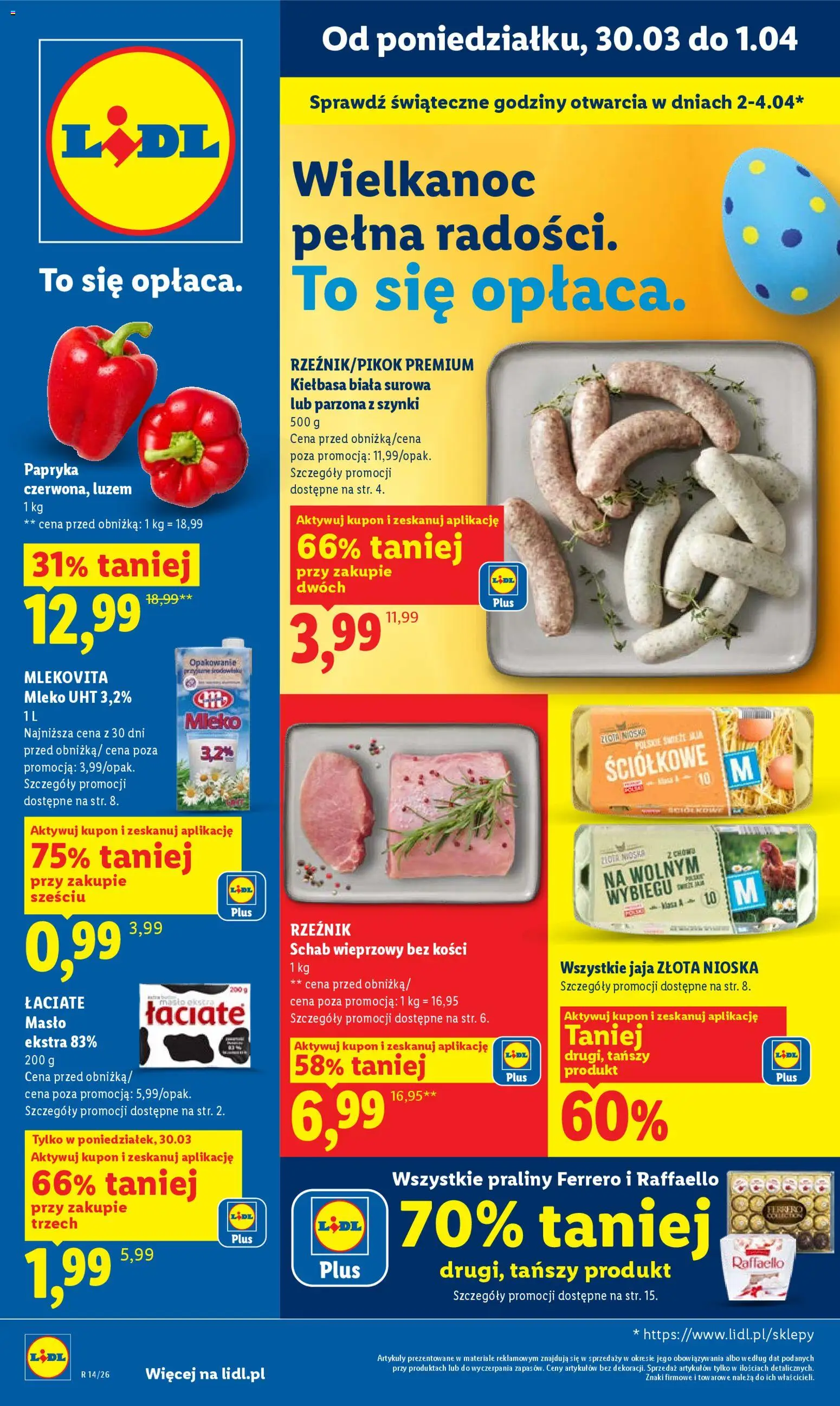 Lidl Polsko leták od 30.03.2026 | Strana: 1 | Produkty: Mléko, Máslo