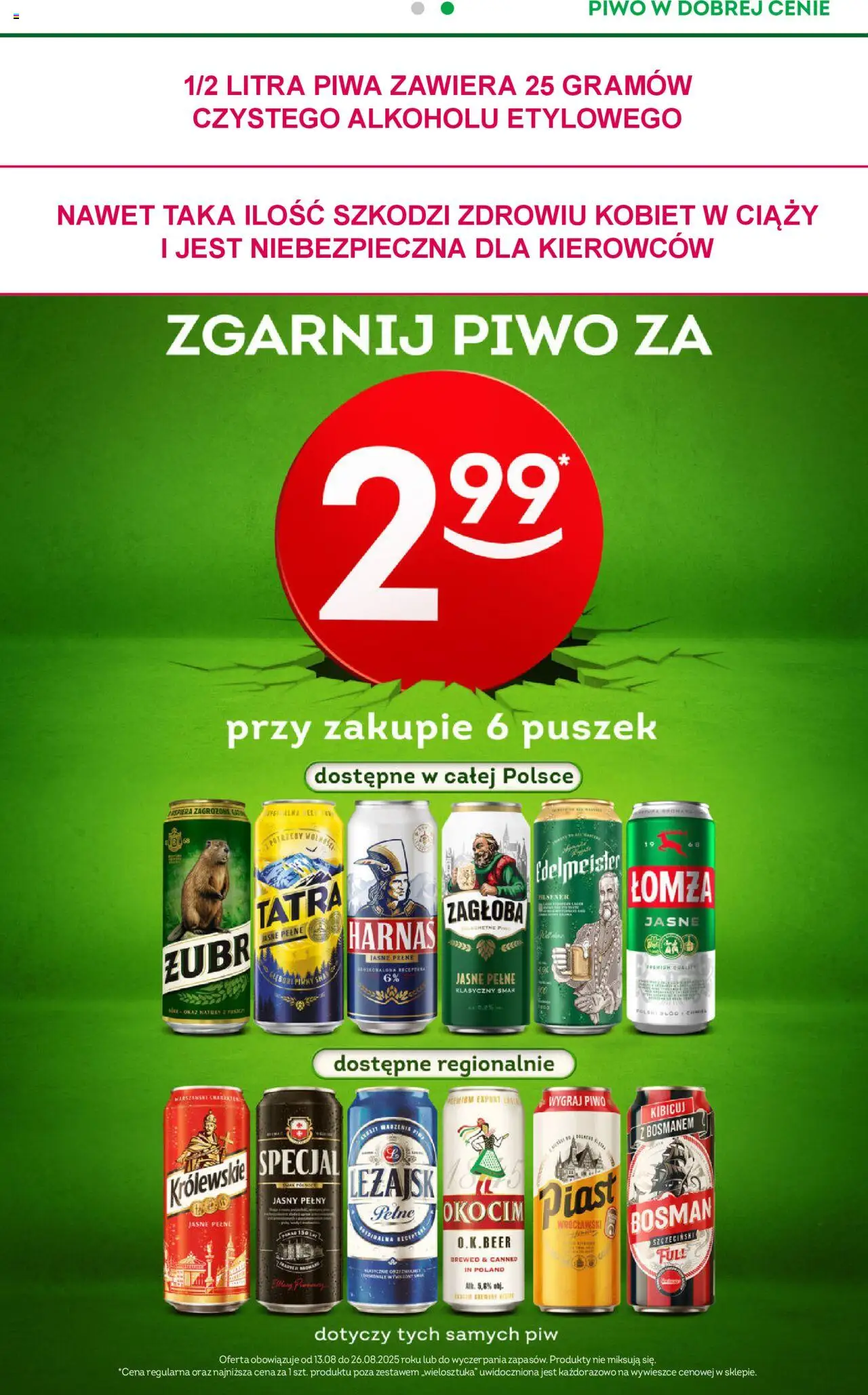 Żabka Gazetka od 13.08.2025 | Strona: 9 | Produkty: Piwo żubr, Harnaś, Piwo