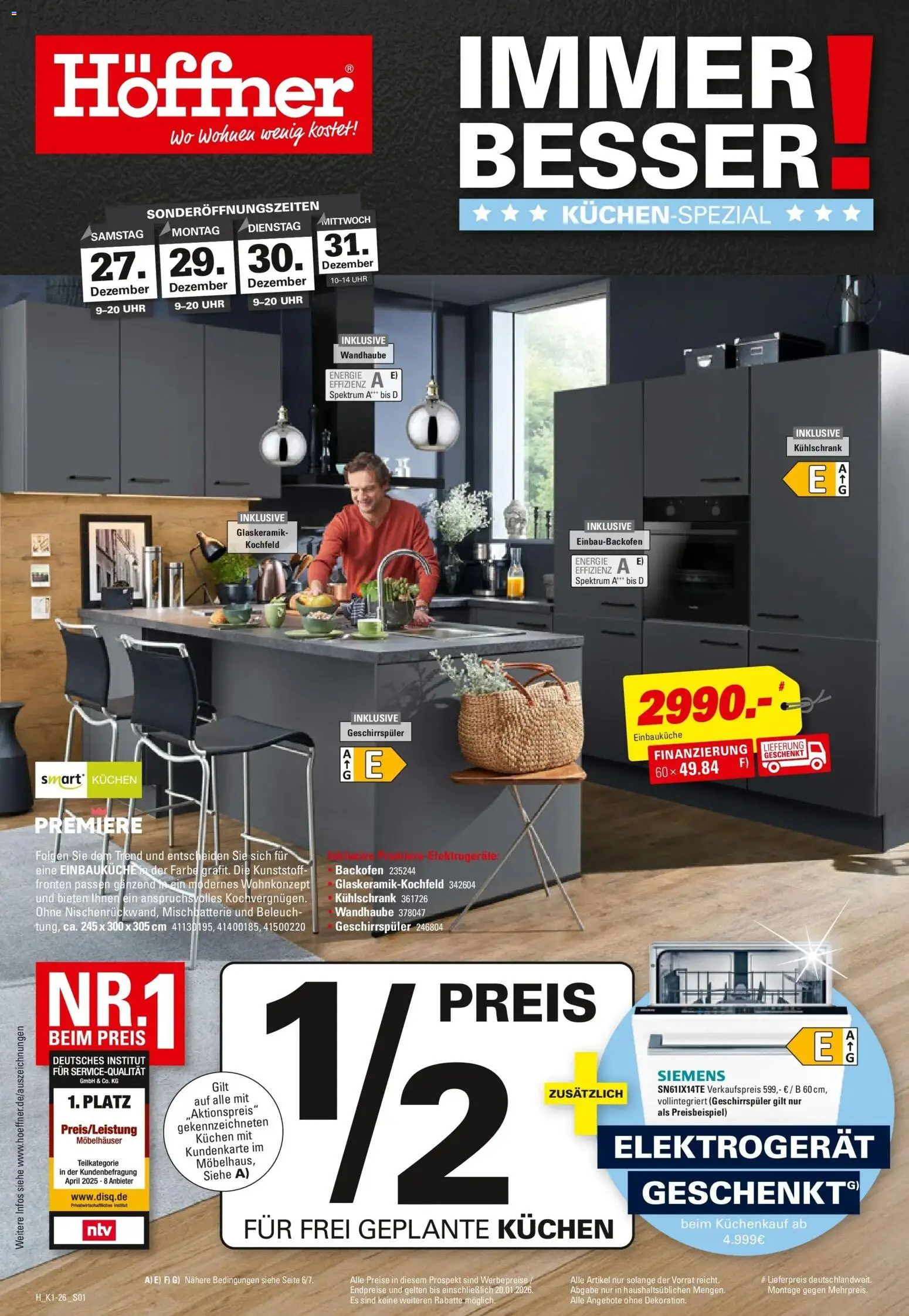 Höffner - Höffner: Möbelangebote – gültig ab 23.12.2025 | Seite: 1 | Produkte: Siemens, Kühlschrank, Backofen, Uhr