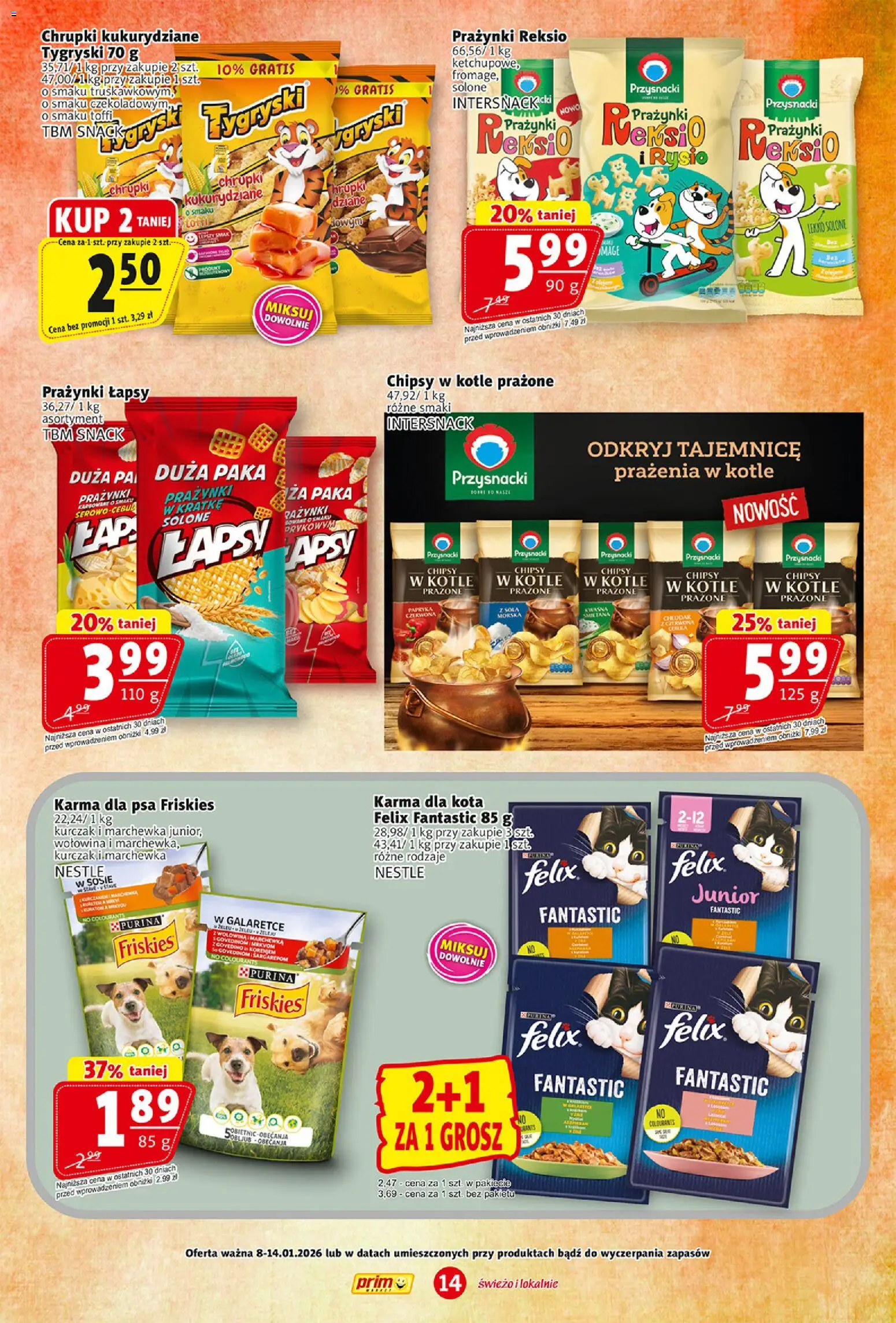 Prim Market Gazetka od 08.01.2026 | Strona: 14 | Produkty: Chipsy, Karma dla kota, Karma dla psa, Wołowina