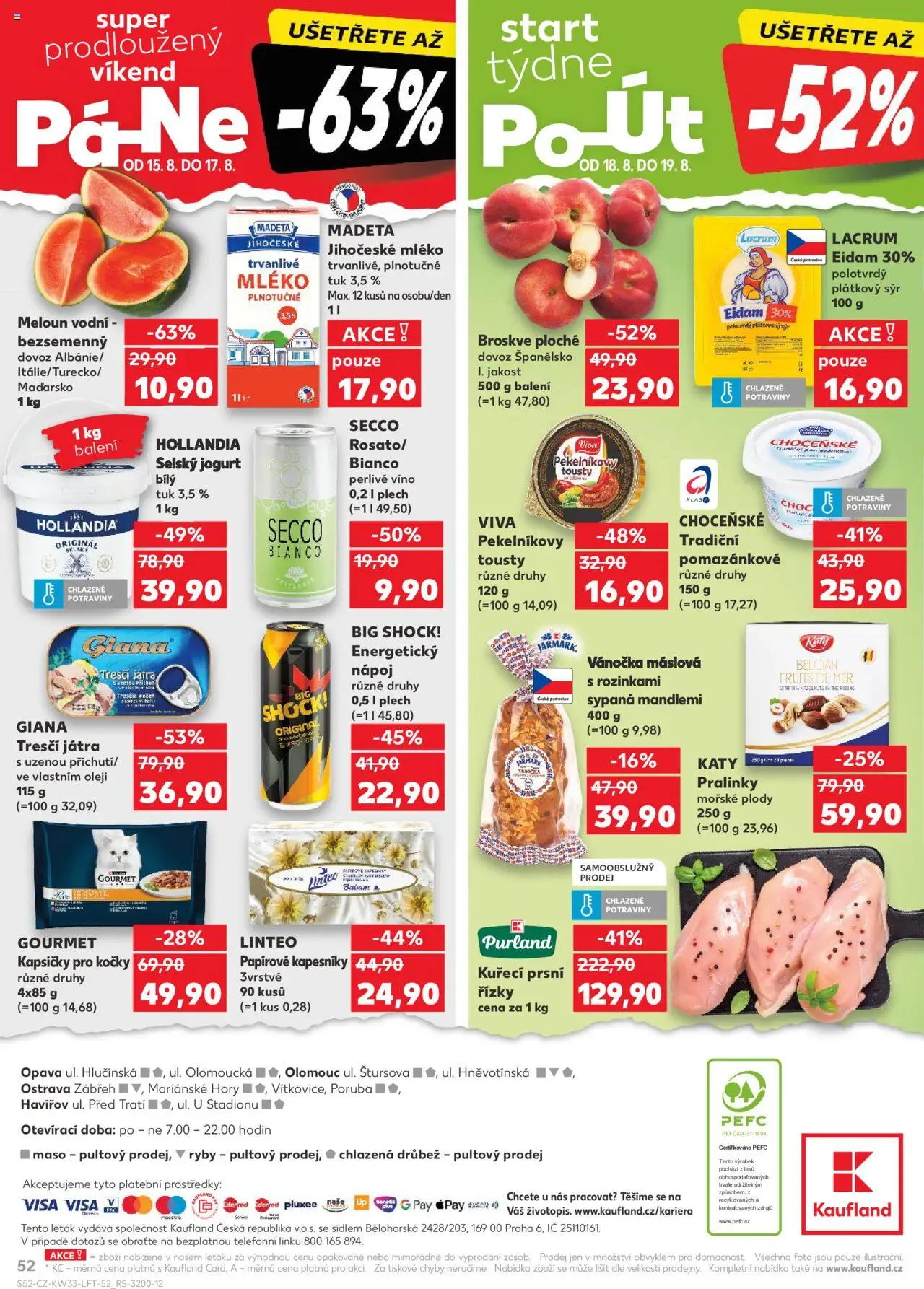 Kaufland leták - Ostrava od 13.08.2025 | Strana: 52 | Produkty: Kapsičky pro kočky, Kuřecí prsní řízky, Hollandia, Energy drink