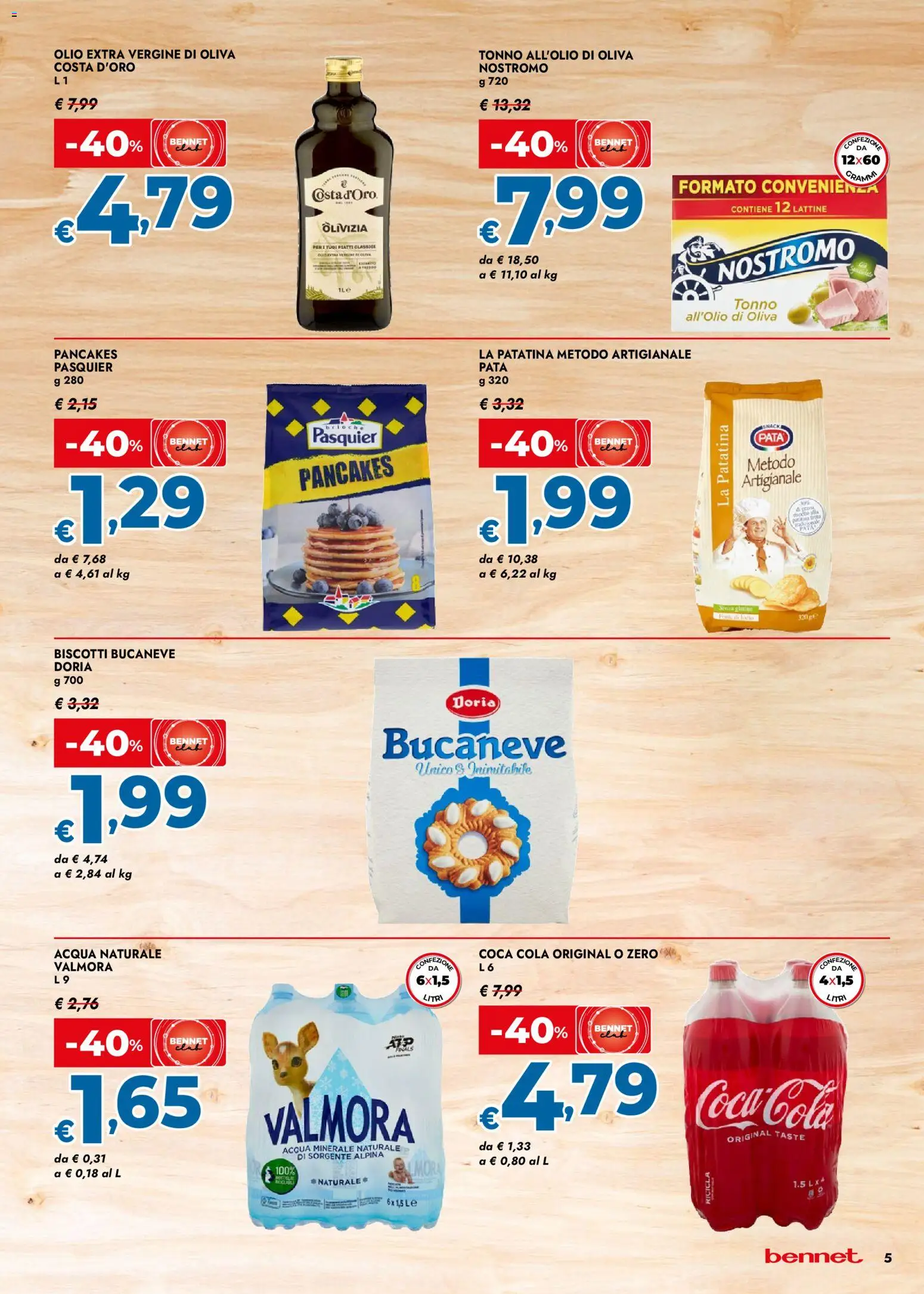 Volantino bennet del 02.01.2026 | Pagina: 5 | Prodotti: Biscotti, Acqua, Olio, Tonno