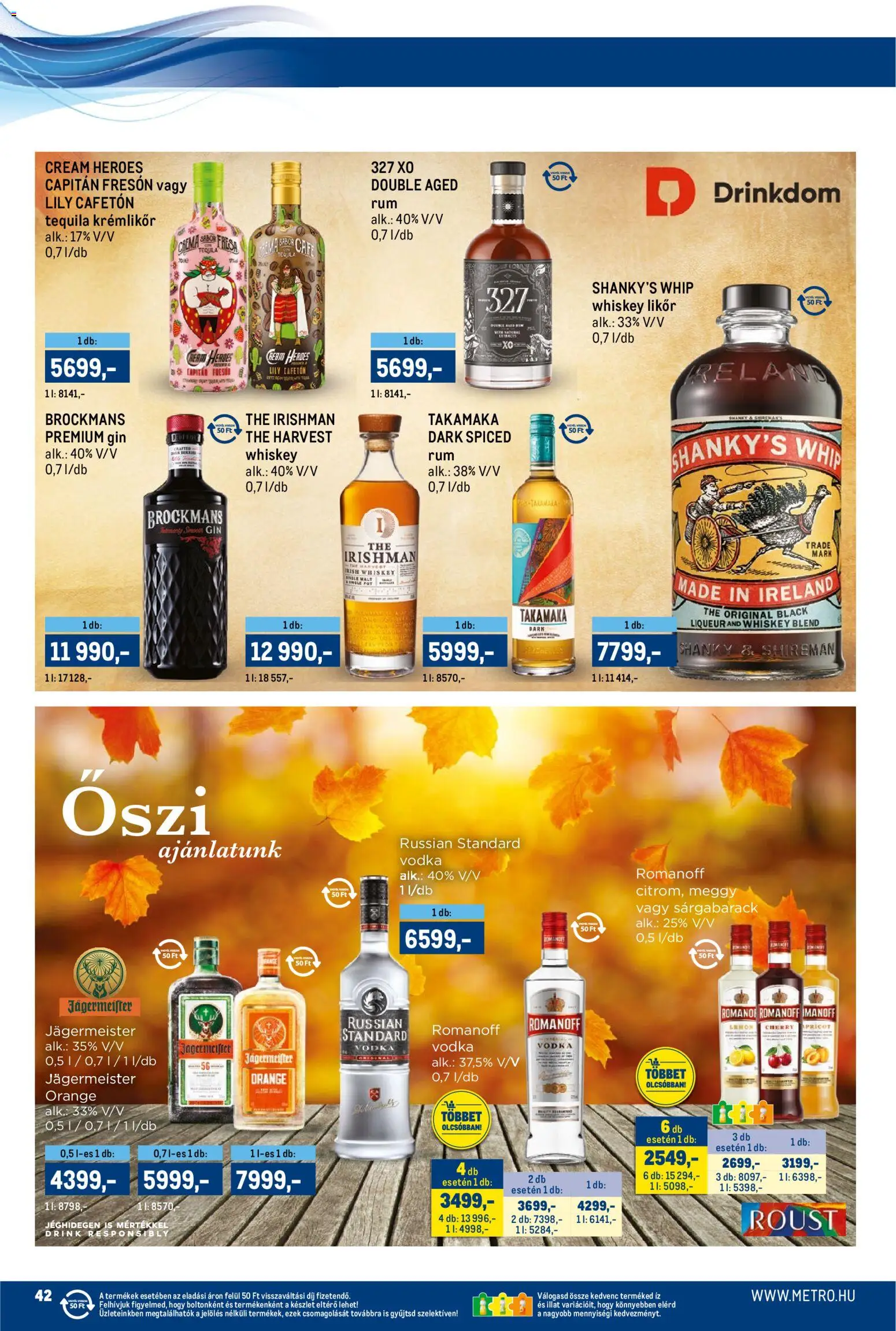 Metro akciós ujság - amely érvényes a következő dátumtól: 15.11.2025 | Oldal: 42 | Termékek: Jägermeister, Sárgabarack, Tequila, Likőr