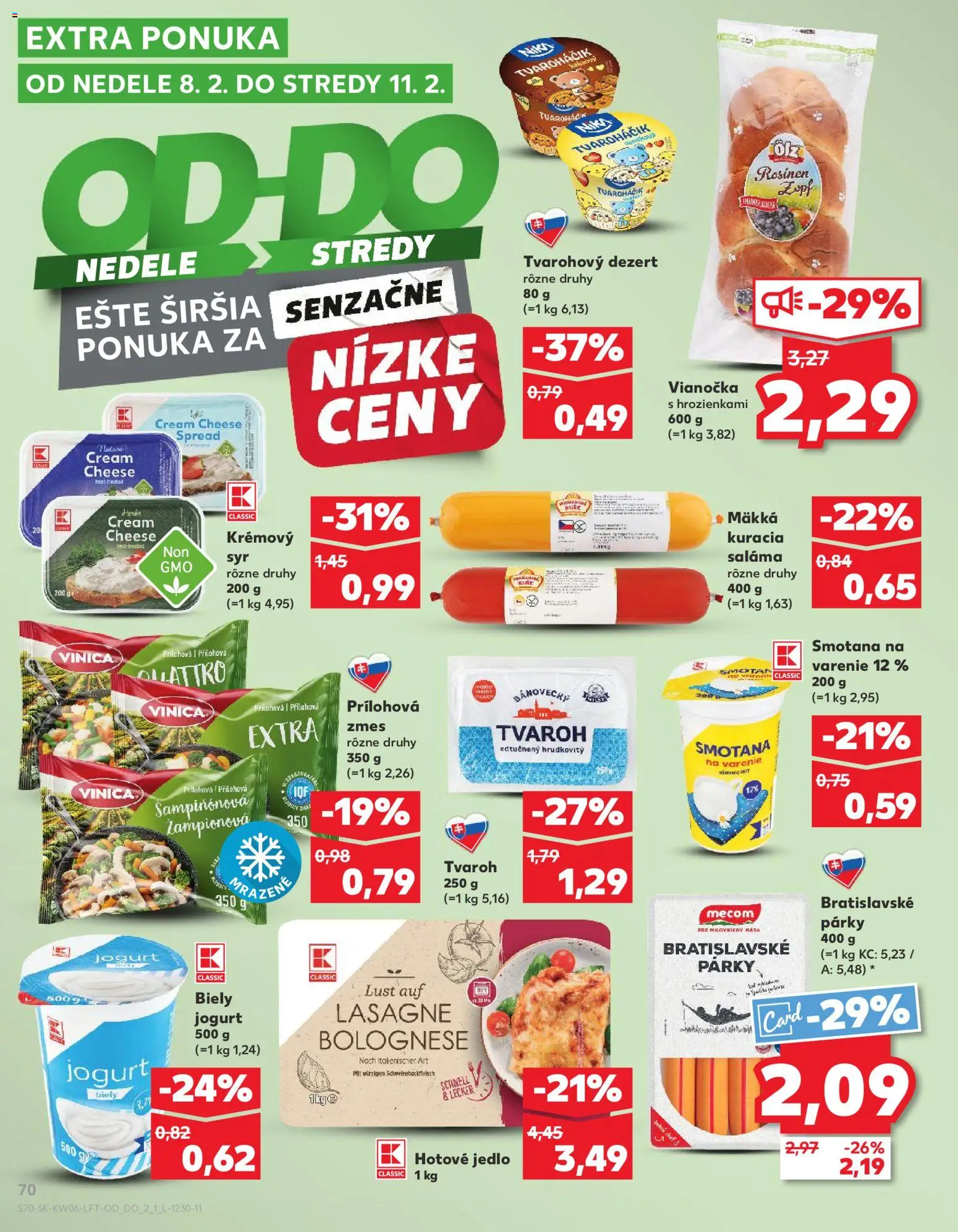 Nové Kaufland akcie – leták je platný od 05.02.2026 | Strana: 70 | Produkty: Jogurt, Smotana, Tvaroh, Lasagne