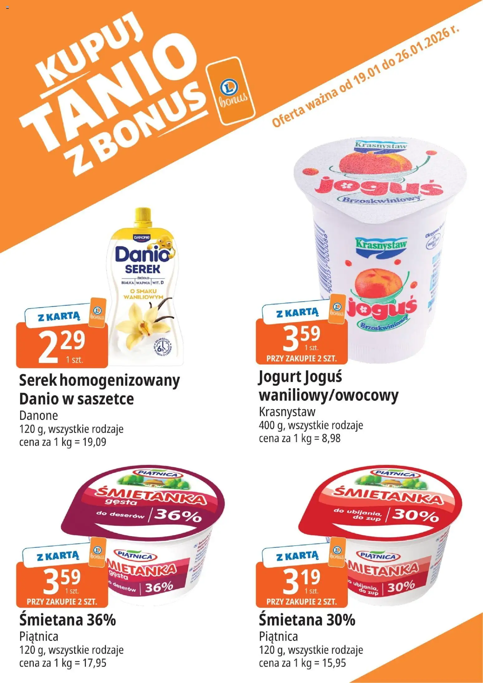 E.Leclerc Gazetka - Kupony dodatkowe od 19.01.2026 | Strona: 3 | Produkty: Karta, Serek, Jogurt, Śmietana
