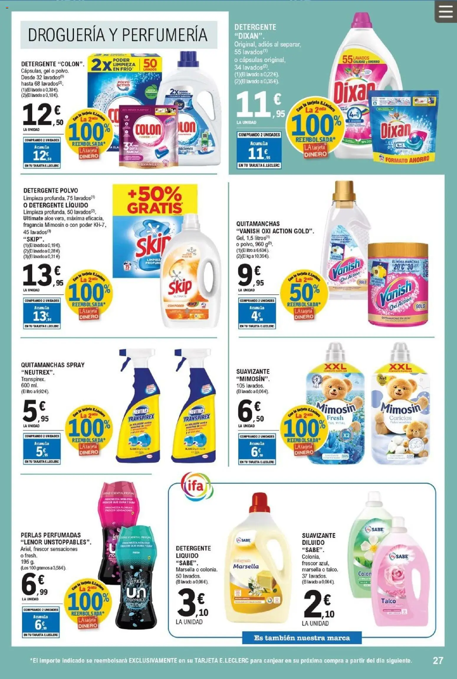 E.Leclerc folleto │ válido desde el 11.03.2026 | Página: 27 | Productos: Fragancia, Detergente, Tableta, Suavizante