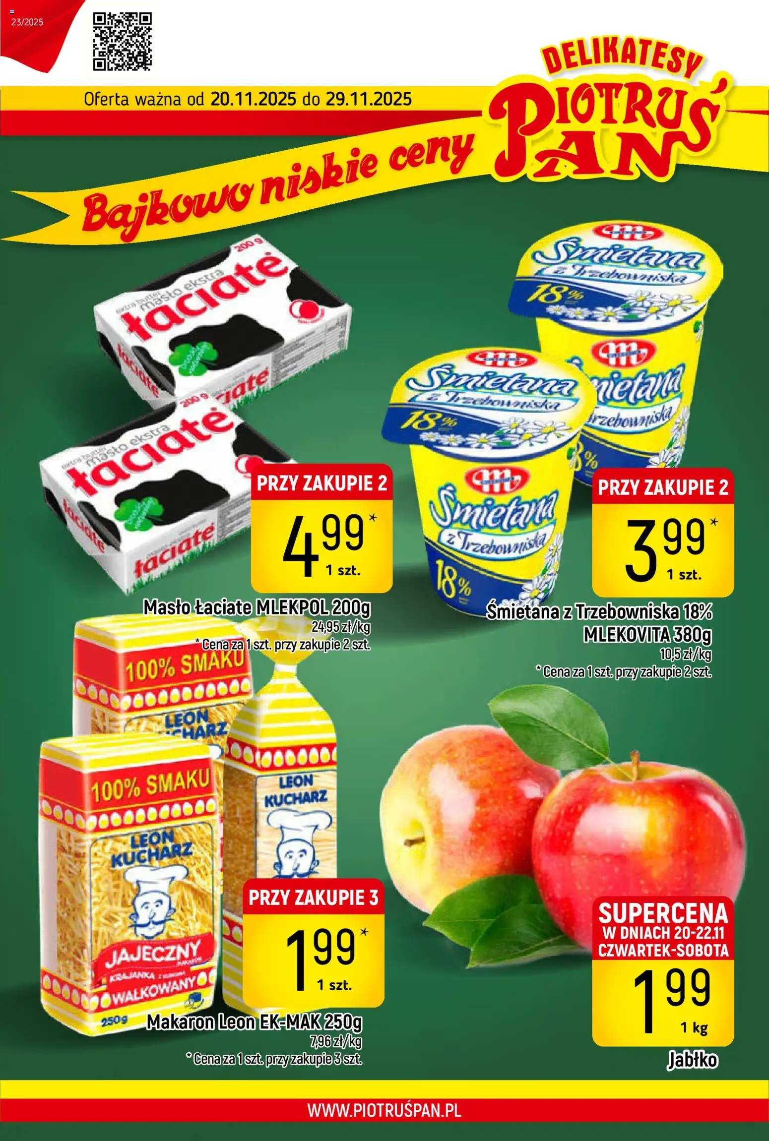 Piotruś Pan Gazetka od 20.11.2025 | Strona: 1 | Produkty: Masło, Śmietana, Makaron, Masło łaciate