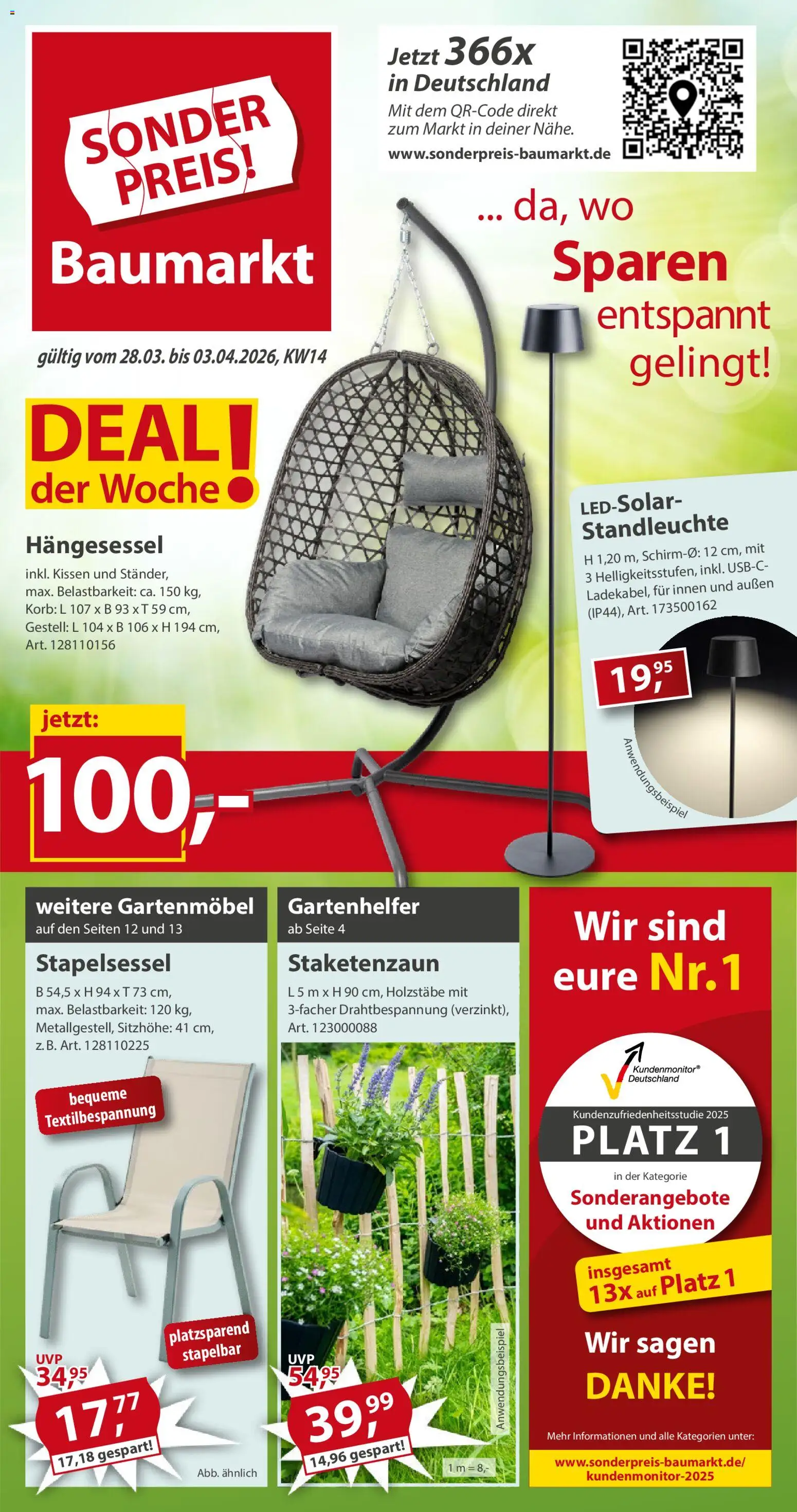 Sonderpreis Baumarkt Prospekt 	 – gültig ab 28.03.2026 | Seite: 1 | Produkte: Kissen, Gartenmöbel, Korb