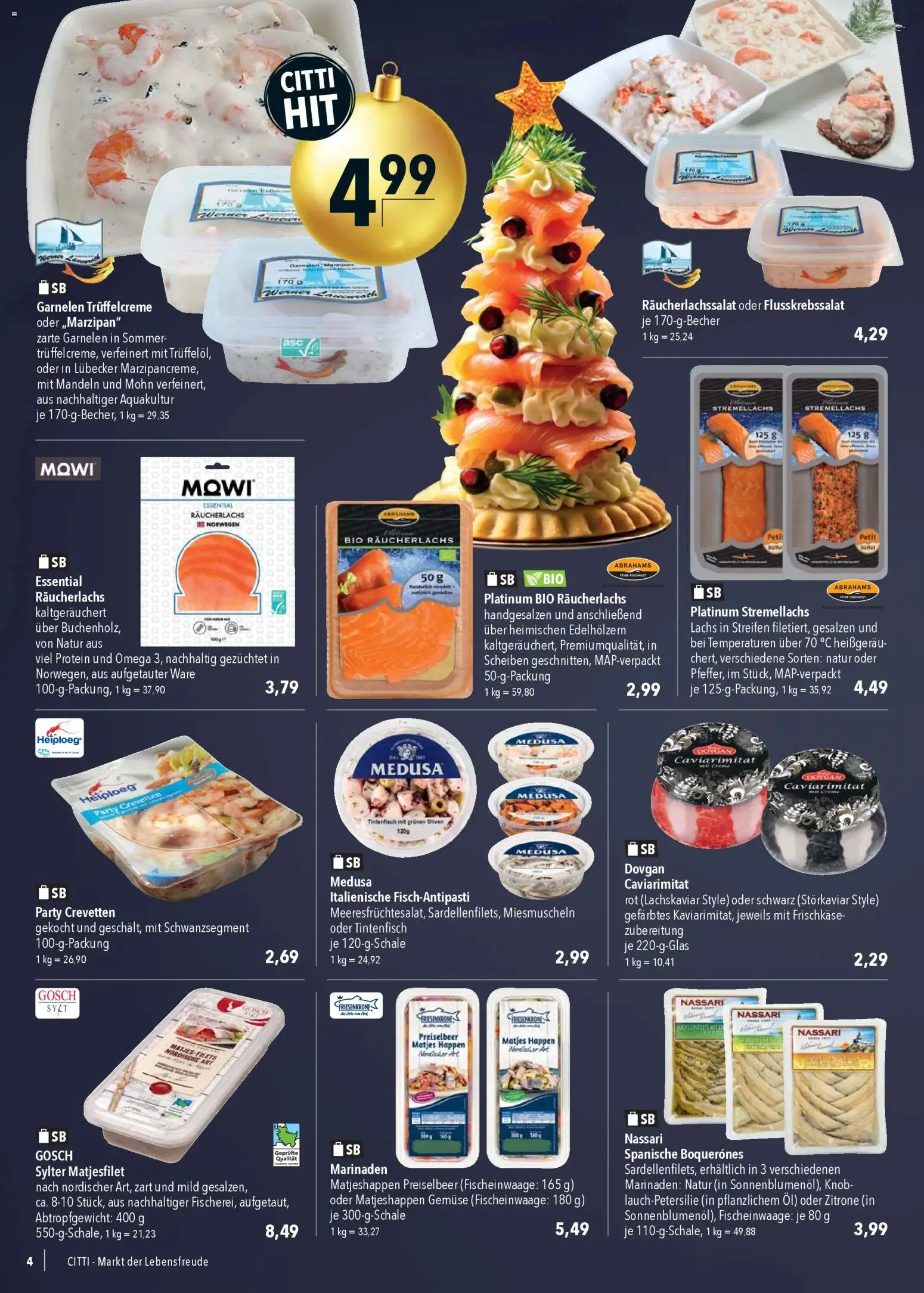 CITTI Markt Prospekt 	 – gültig ab 10.12.2025 | Seite: 4 | Produkte: Garnelen, Mandeln, Tintenfisch, Lachs