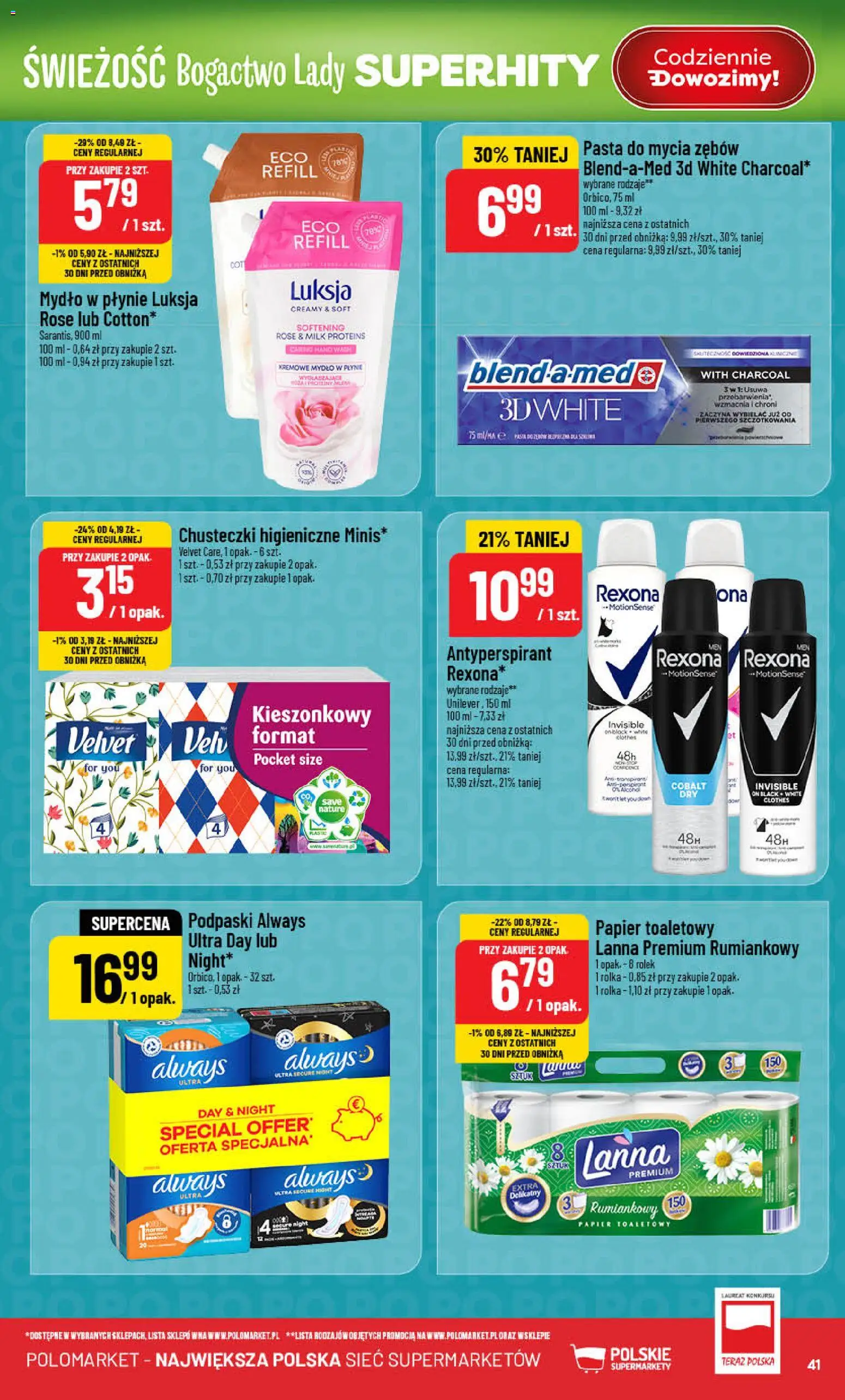 POLOmarket Gazetka od 21.01.2026 | Strona: 41 | Produkty: Kremowe mydło w płynie, Mydło w płynie, Podpaski, Antyperspirant