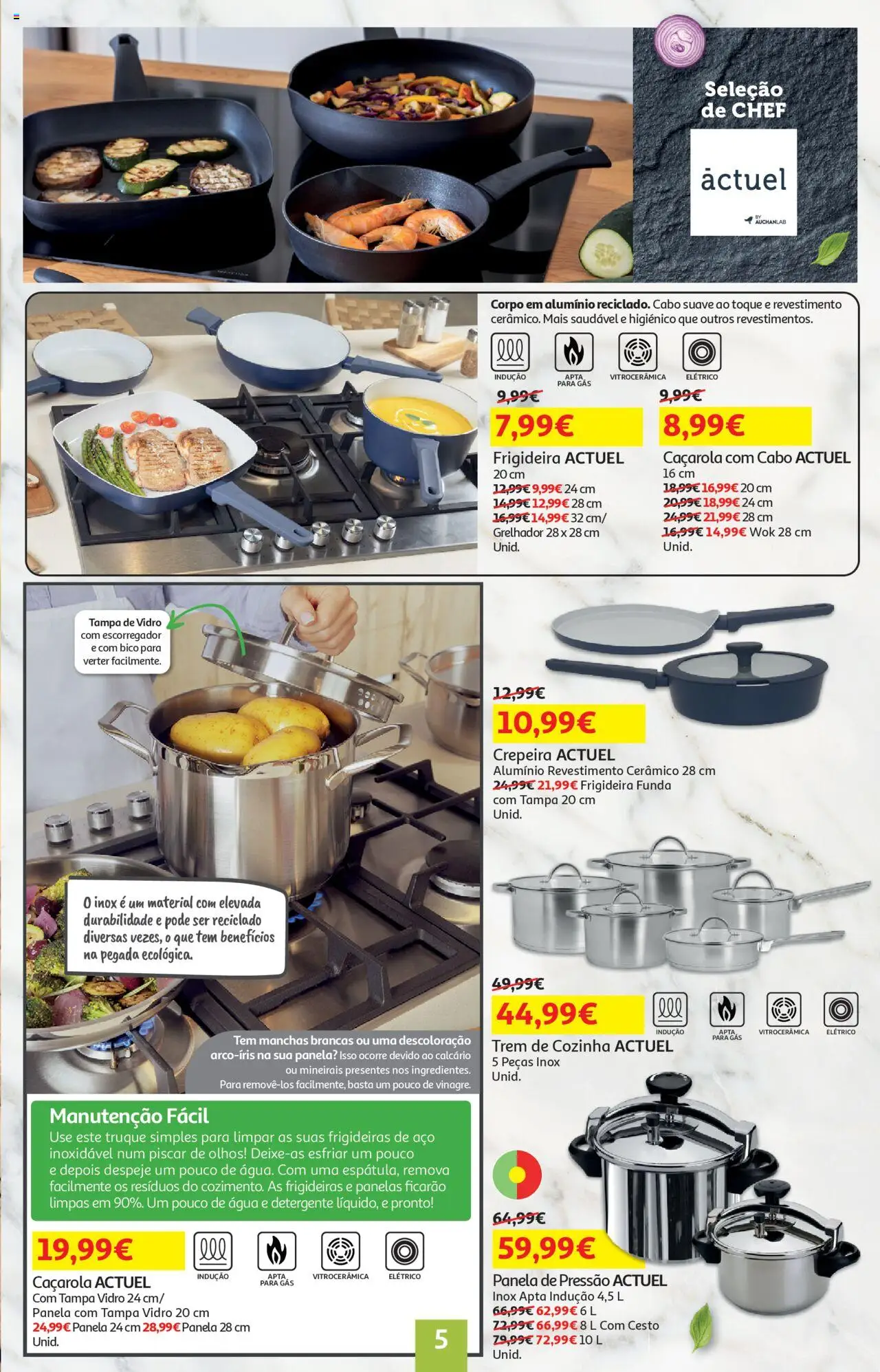 Auchan - Uma cozinha de Chef │ válido de 18.09.2025 | Página: 5 | Produtos: Agua, Cabo, Frigideira, Detergente