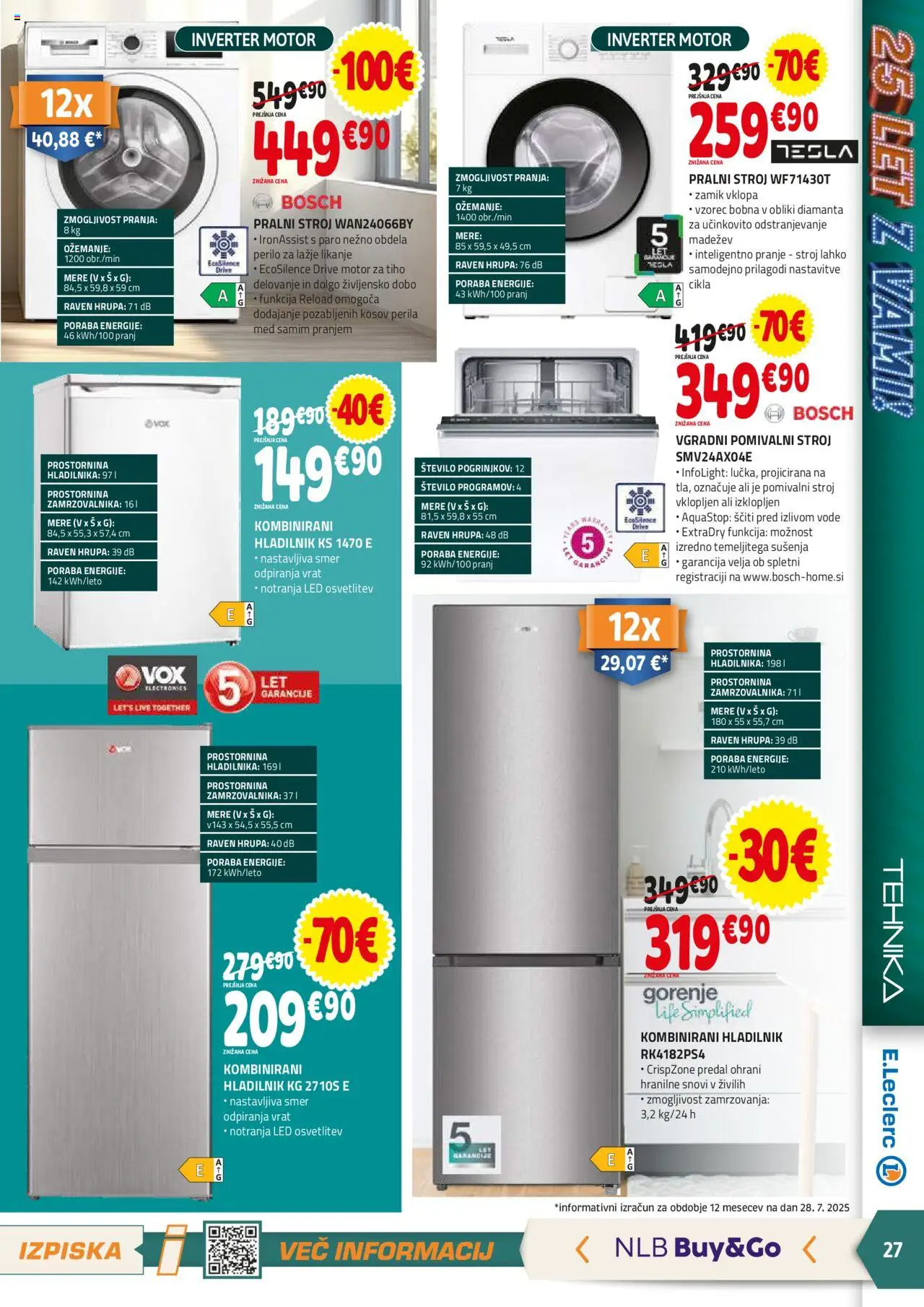 E.leclerc katalog │ velja od 06.08.2025 | Stran: 27 | Izdelki: Hladilnik, Pralni stroj, Pomivalni stroj, Vgradni pomivalni stroj
