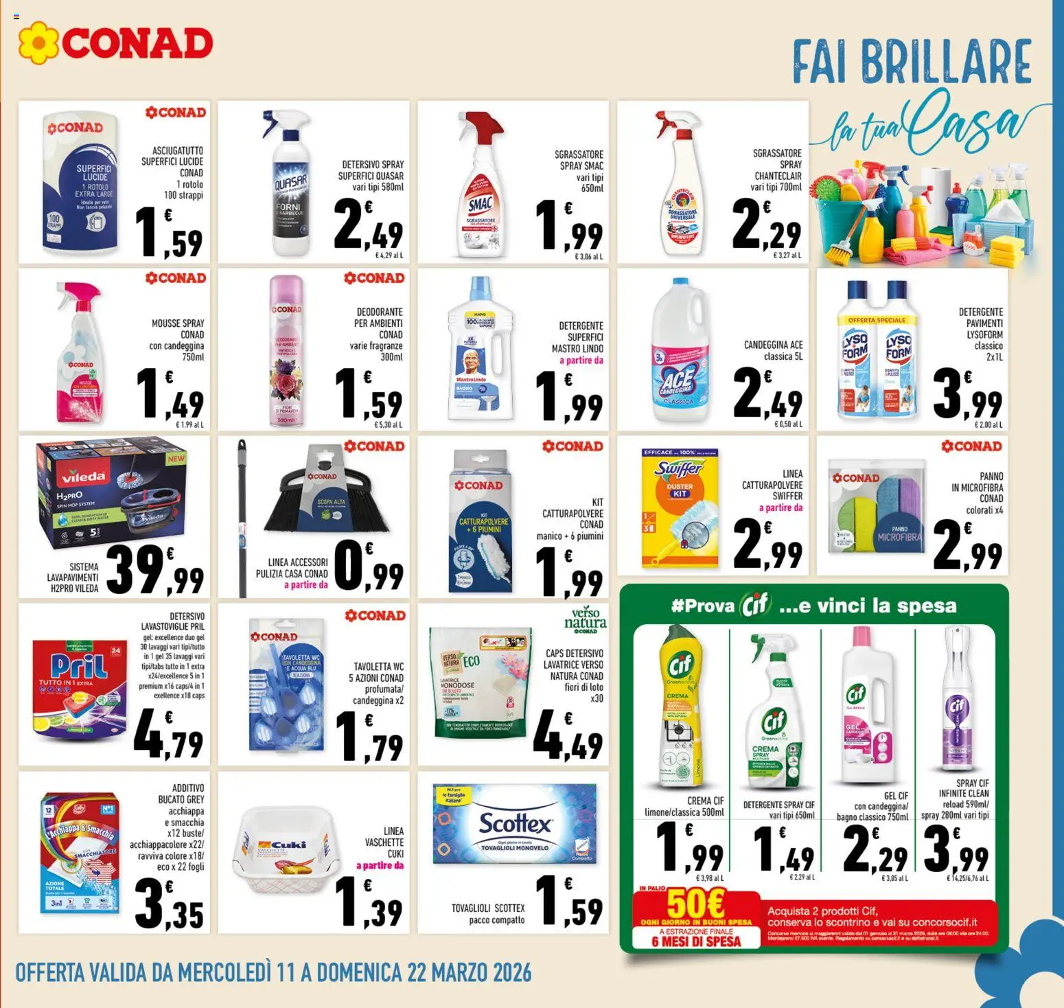 Volantino Conad del 11.03.2026 | Pagina: 21 | Prodotti: Tavoletta wc, Scopa, Asciugatutto, Vaschette