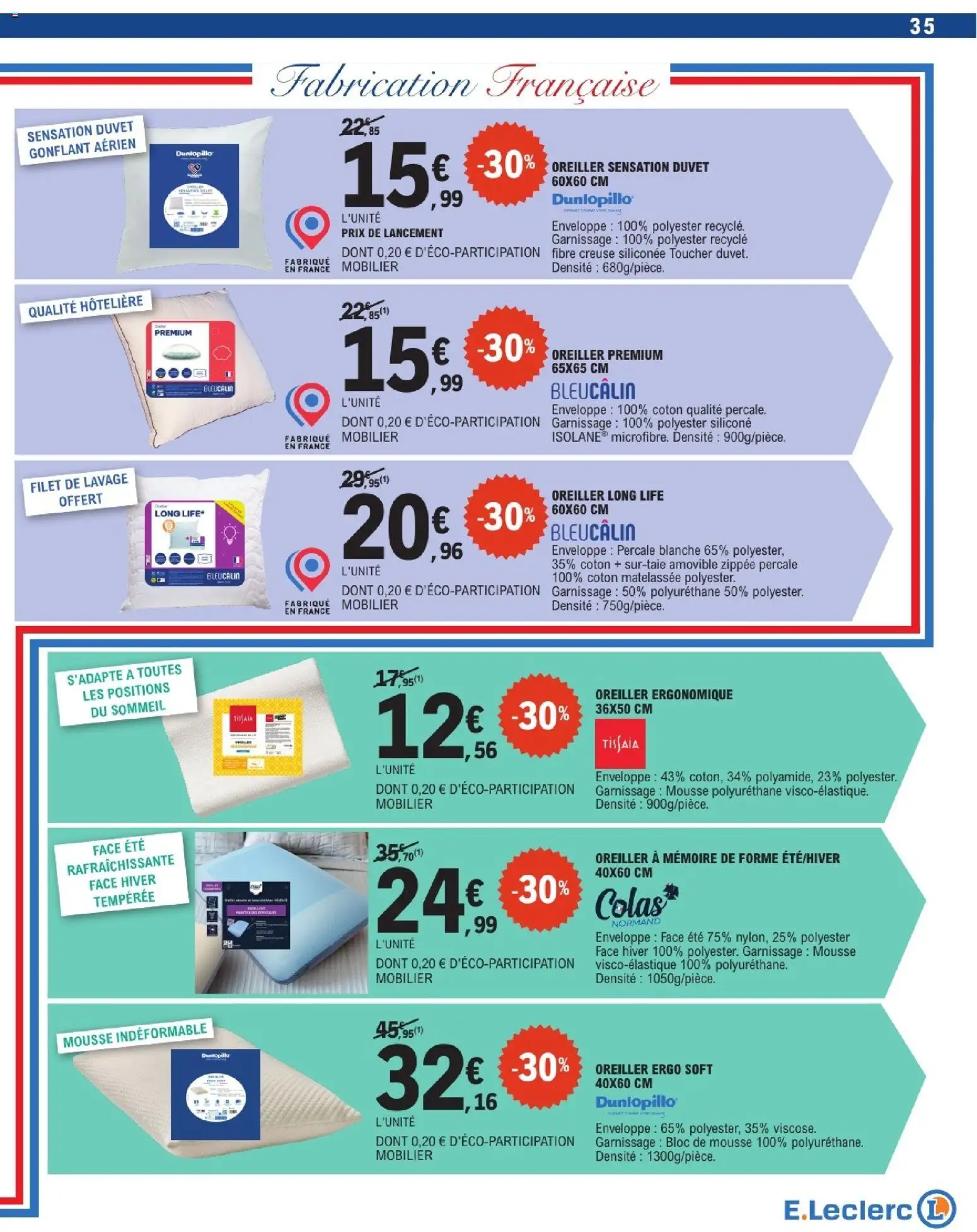 {H1} | Page: 35 | Produits: Coton, Enveloppe, Mousse, Oreiller