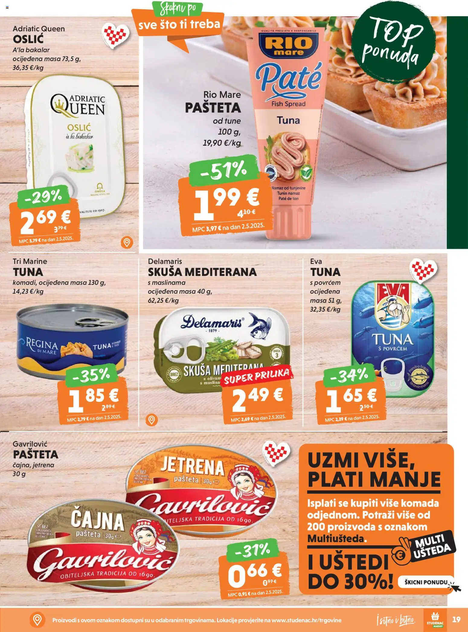 Studenac katalog | vrijedi od 18.03.2026 | Stranica: 19 | Proizvodi: Rio Mare, Pašteta, Oslić, Namaz