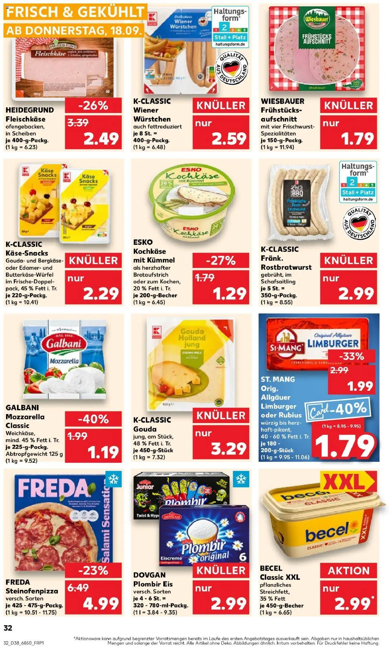Kaufland prospekt Cham	 – gültig ab 21.09.2025 | Seite: 32 | Produkte: Käse, Becel, Eiscreme, Edamer