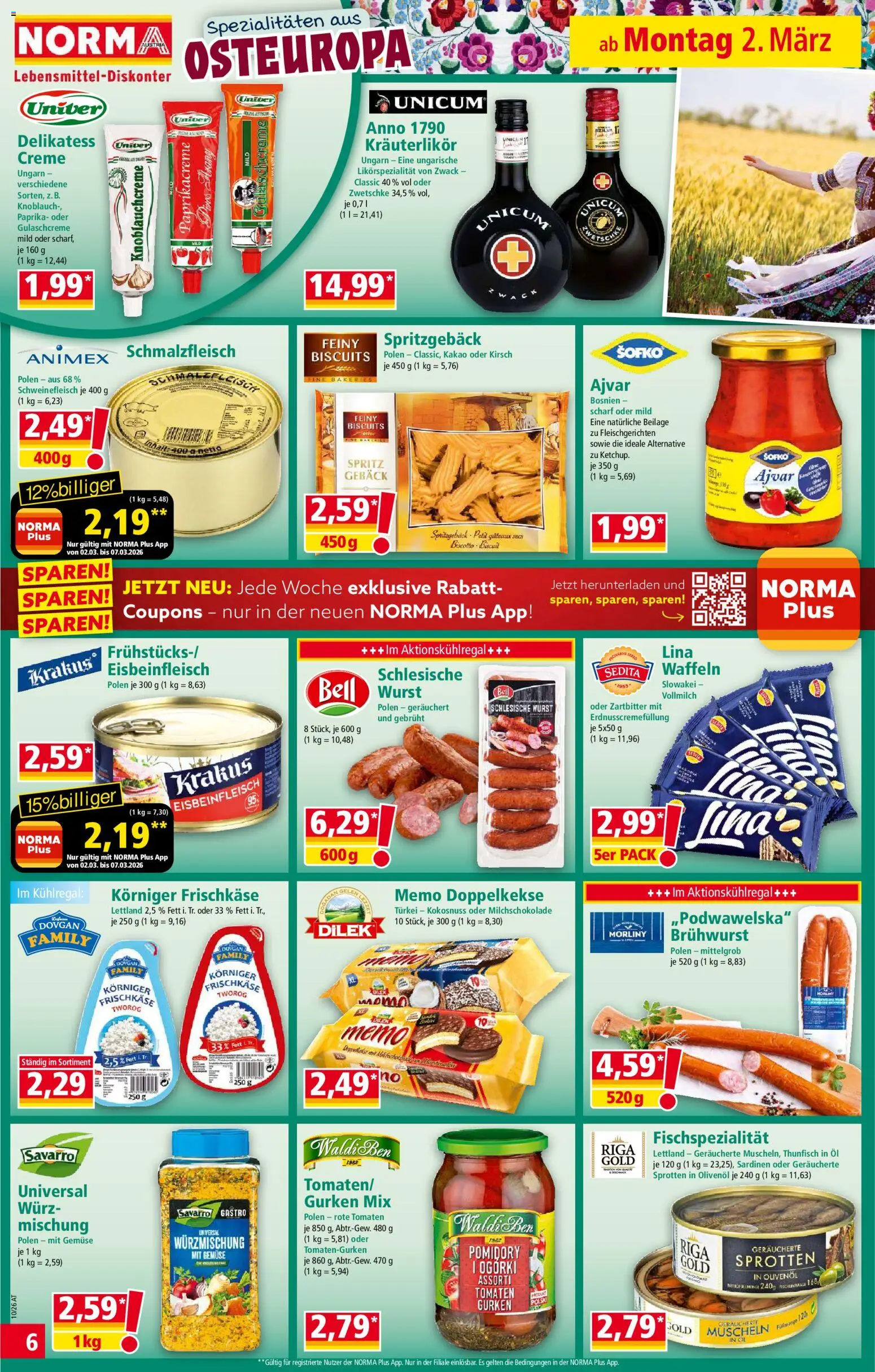 Norma Flugblatt gültig ab 02.03.2026 | Seite: 6 | Produkte: Gurken, Wurst, Rum, Tomaten