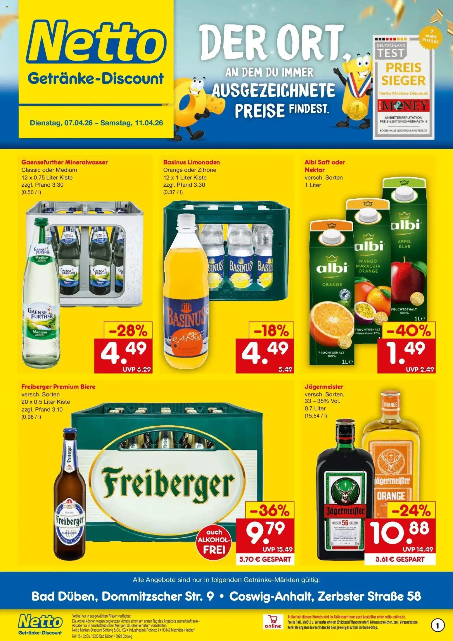 Netto Marken-Discount Prospekt Coswig-Anhalt	 – gültig ab 07.04.2026 | Seite: 1 | Produkte: Bad, Äpfel, Zitrone, Mango