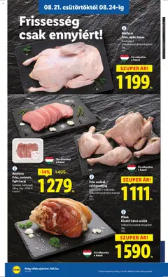 Lidl akciós ujság - amely érvényes a következő dátumtól: 21.08.2025 | Oldal: 8 | Termékek: Egész kacsa, Egész csirke, Karaj, Kacsa