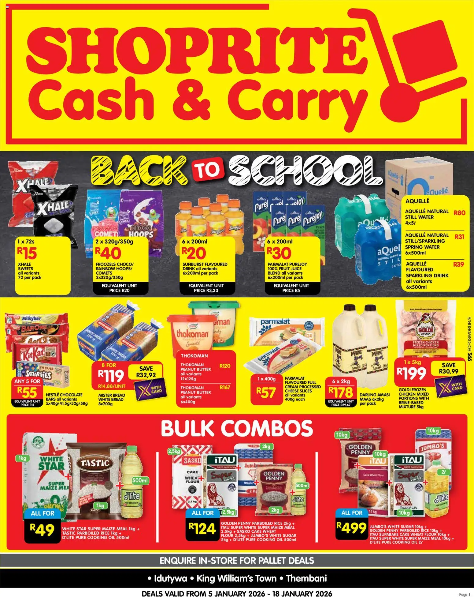 New Shoprite catalogue – valid from 05.01.2026 | Page: 1 | Products: Maize meal, Bread, Juice, Water