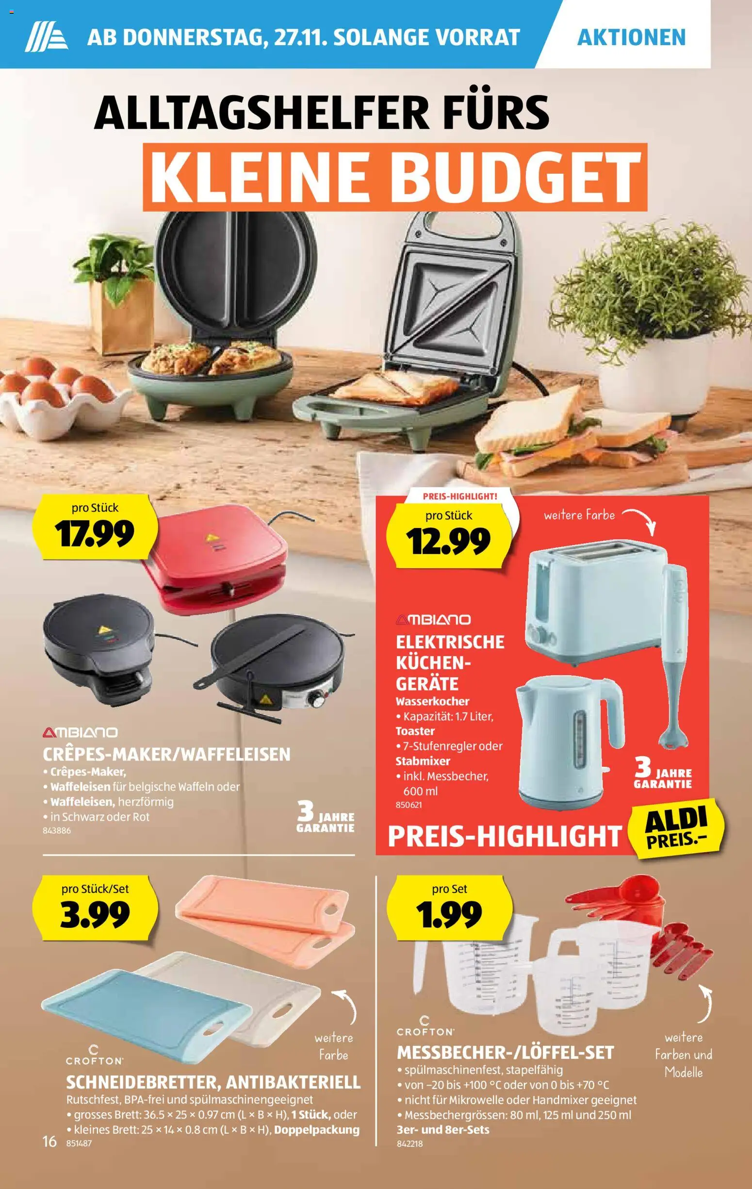 Aldi - Black Friday – gültig ab 27.11.2025 | Seite: 17 | Produkte: Toaster, Waffeln, Wasserkocher, Mikrowelle