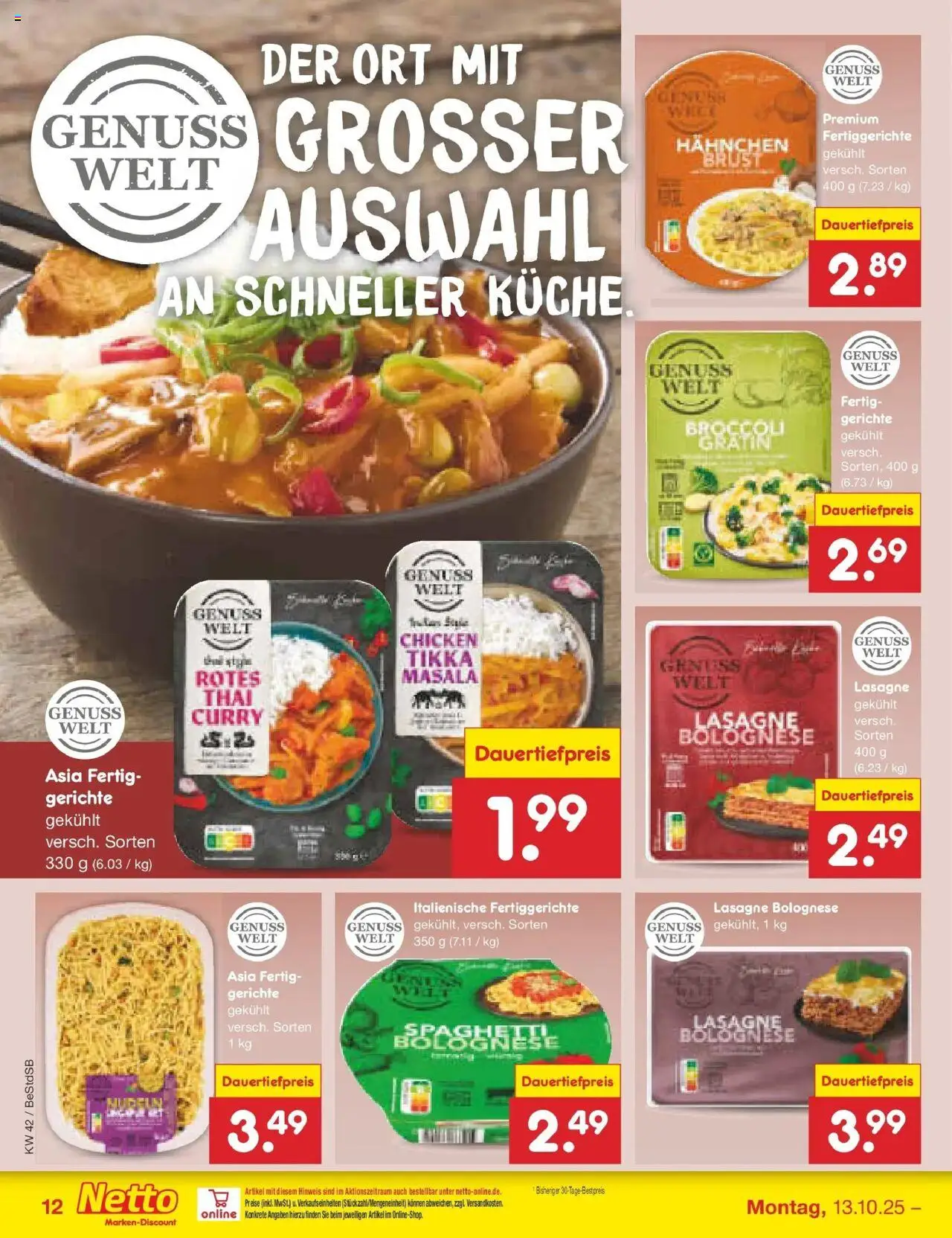 Netto Marken-Discount Prospekt 	 – gültig ab 13.10.2025 | Seite: 14 | Produkte: Hahnchen, Küche, Fertiggerichte