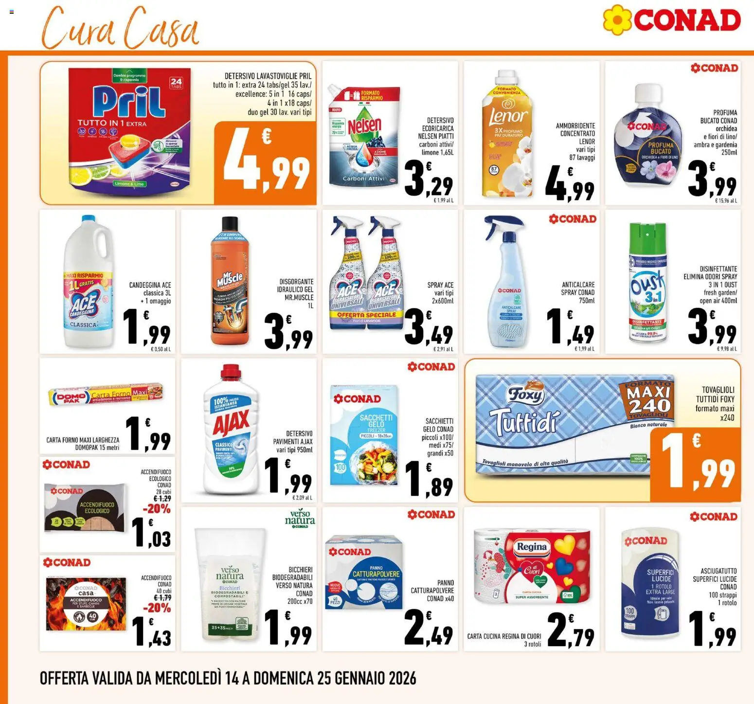 Volantino Conad del 14.01.2026 | Pagina: 22 | Prodotti: Candeggina, Anticalcare, Lavastoviglie, Profumo