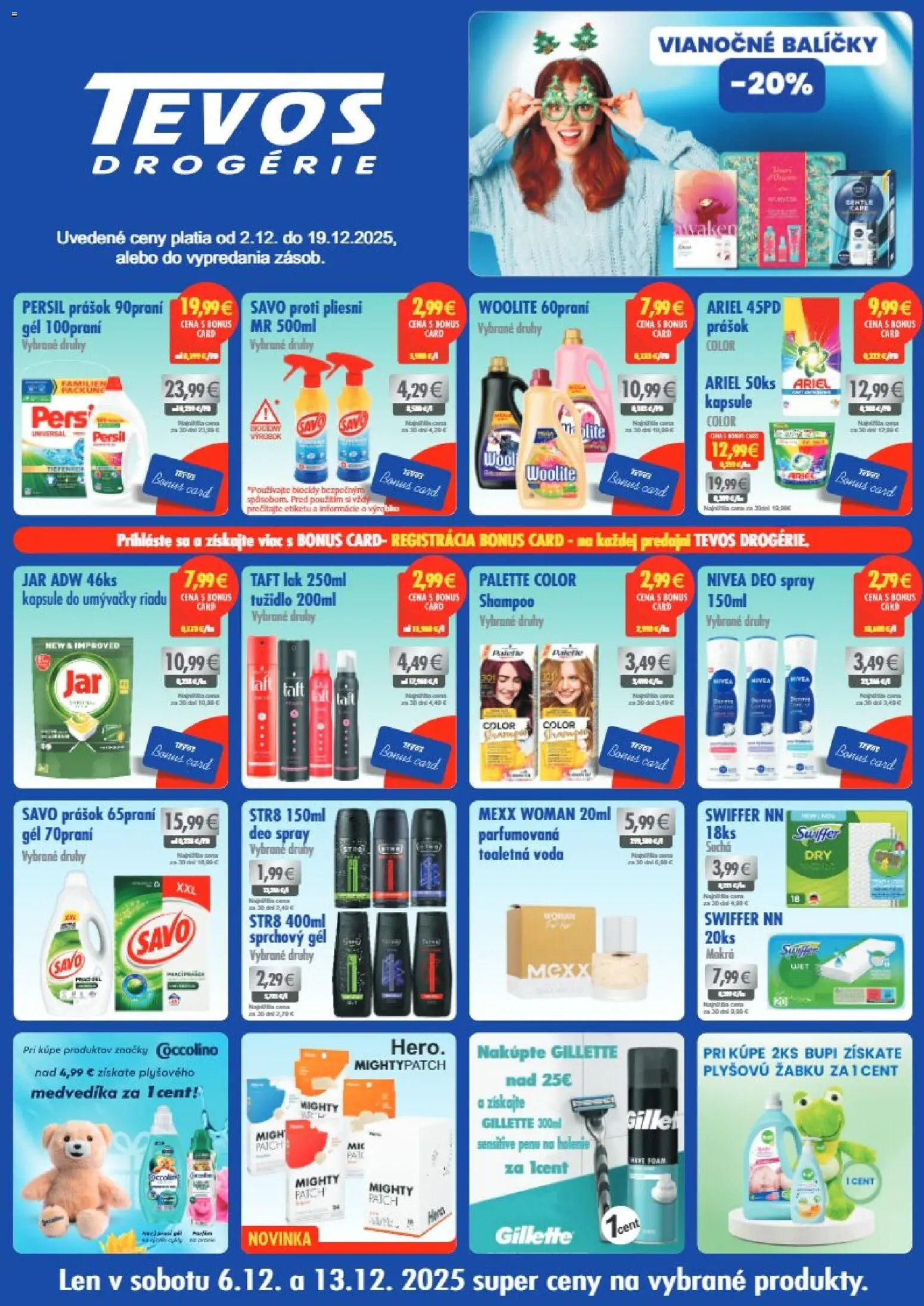 Nové TEVOS drogérie akcie – leták je platný od 02.12.2025 | Strana: 1 | Produkty: Nivea, Toaletná voda, Voda, Jar
