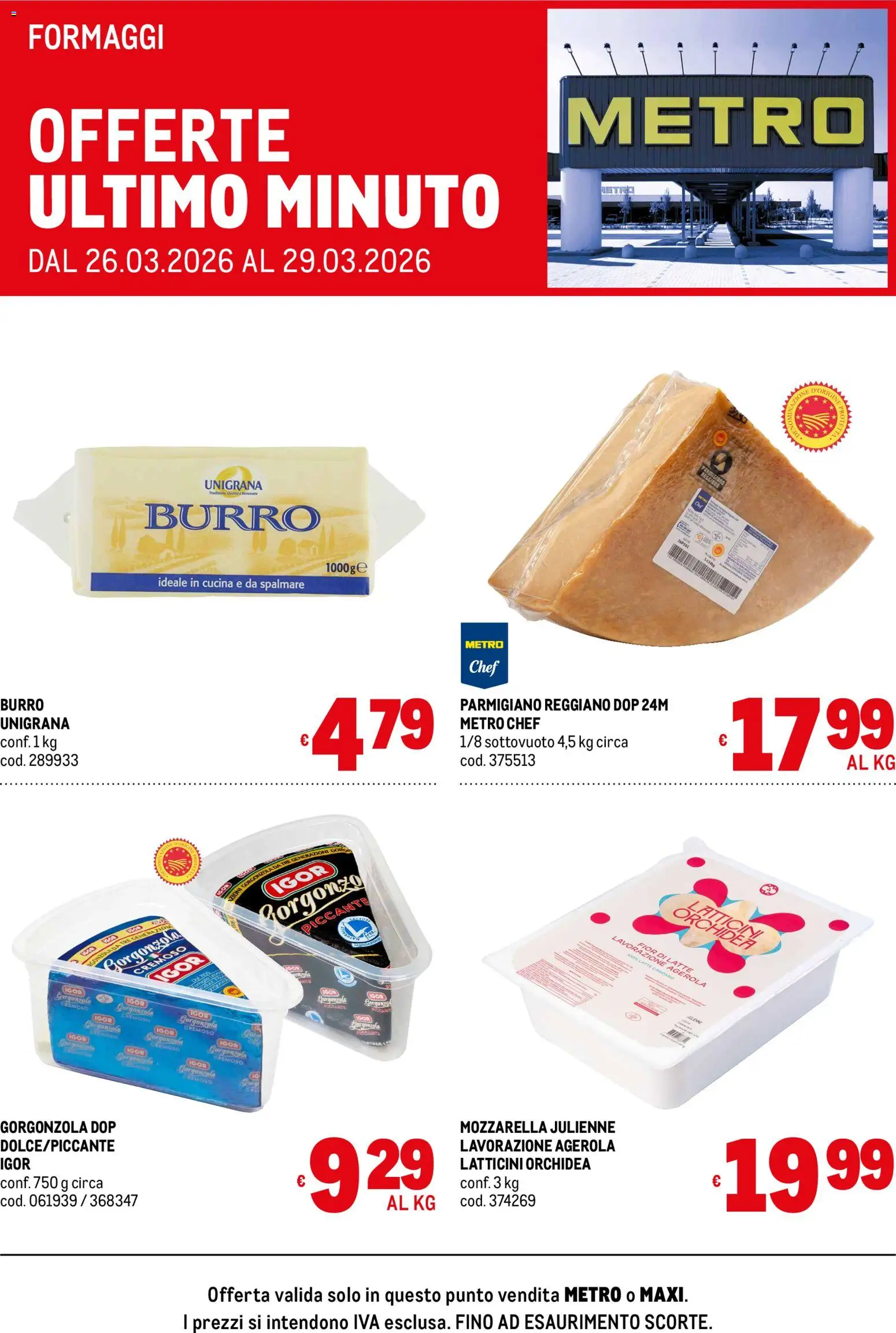 Volantino Metro del 26.03.2026 | Pagina: 2 | Prodotti: Burro, Parmigiano reggiano, Orchidea, Parmigiano