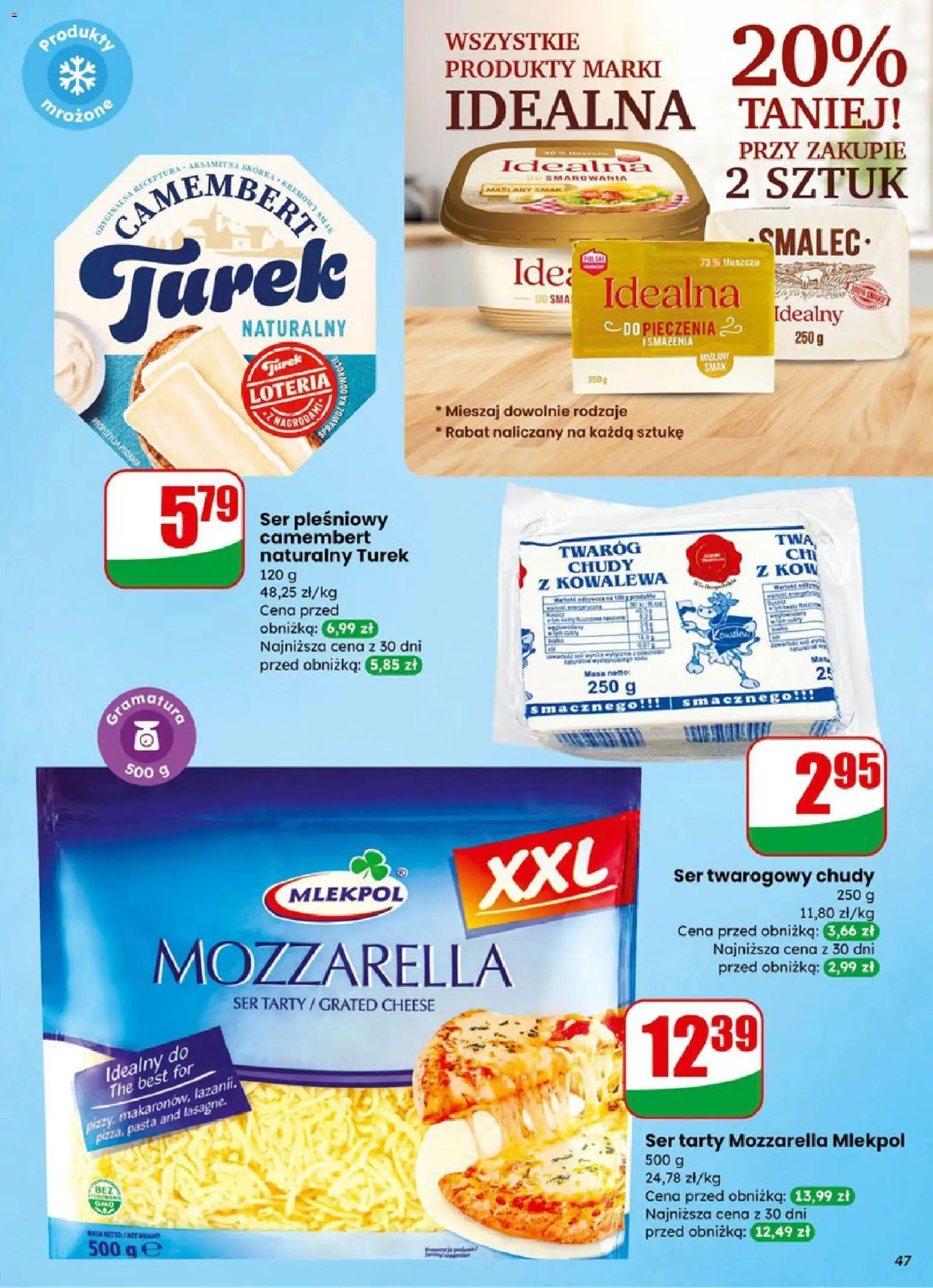 Dino Gazetka od 14.01.2026 | Strona: 47 | Produkty: Twaróg chudy, Ser pleśniowy, Camembert, Mozzarella