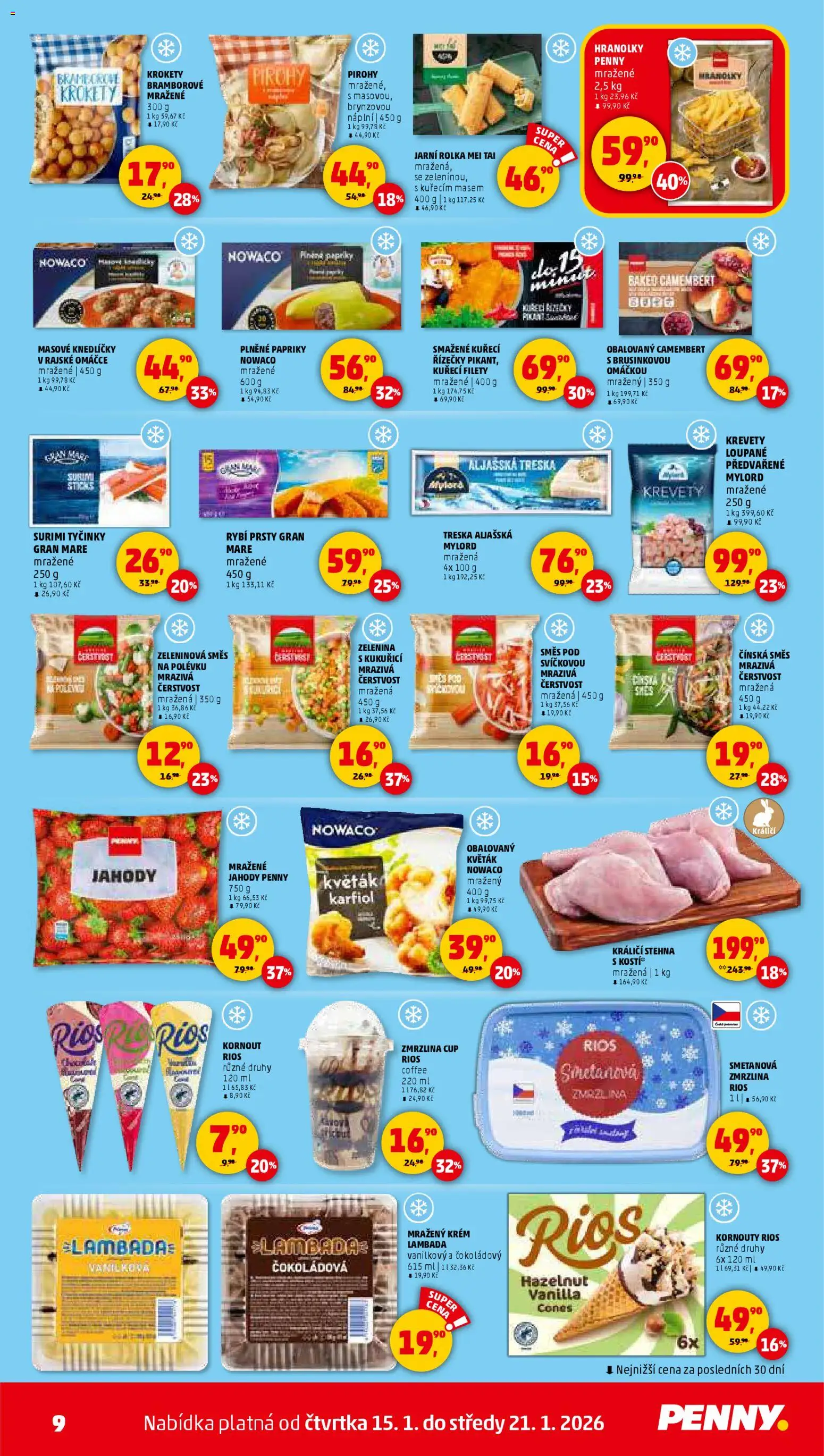 Penny Market leták - Čtvrtečník od 15.01.2026 | Strana: 9 | Produkty: Květák, Tyčinky, Rybí prsty, Surimi