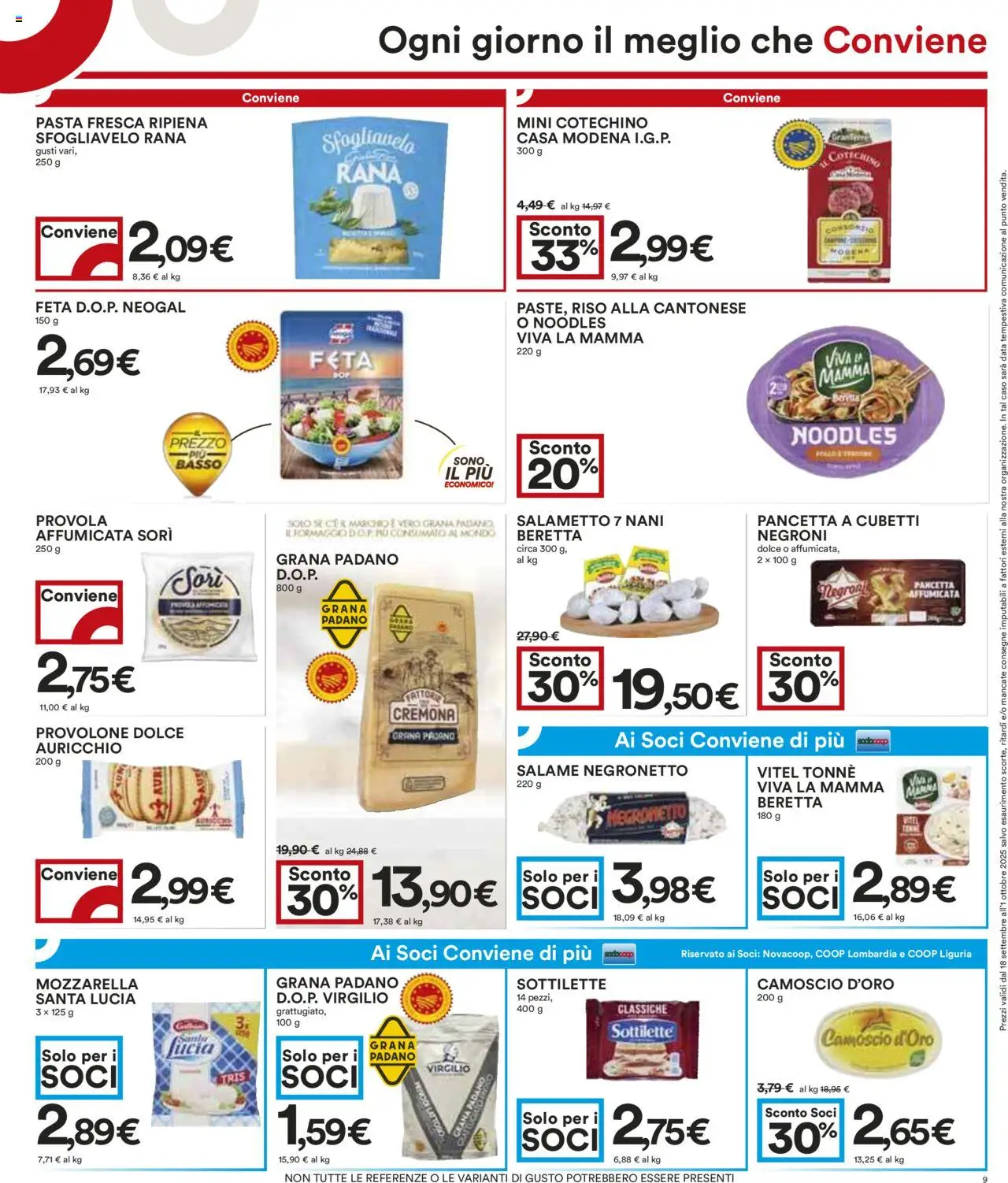Volantino COOP del 18.09.2025 | Pagina: 9 | Prodotti: Salame, Riso, Pasta, Grana Padano