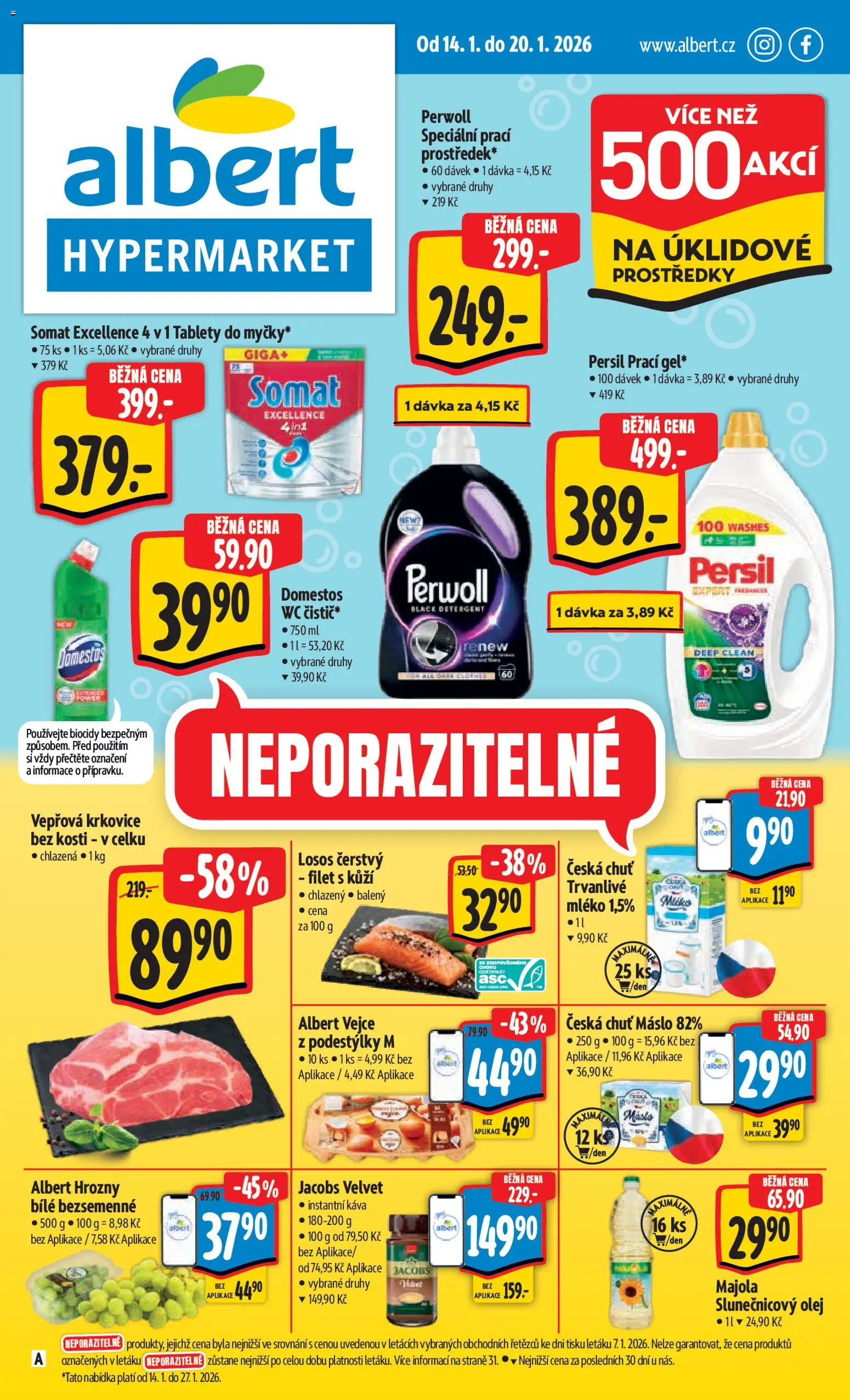 Albert leták - Hypermarket od 14.01.2026 | Strana: 1 | Produkty: Jacobs, Velvet, Domestos, Somat