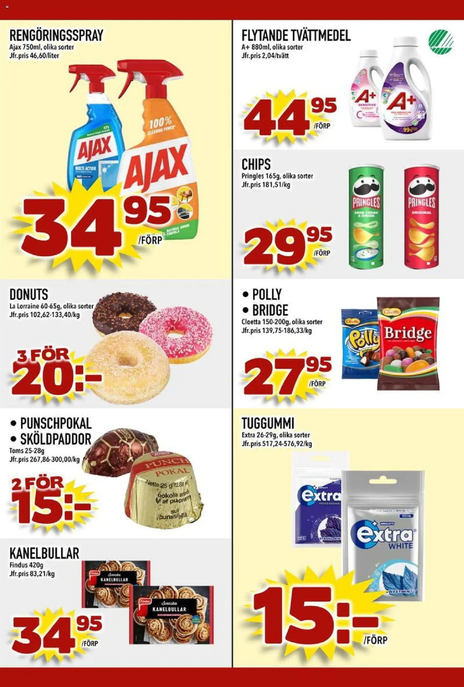 Din Mat reklamblad aktuell från 24.11.2025 | Sida: 7 | Produkter: Pringles, Tvättmedel, Rengöringsspray, Tuggummi