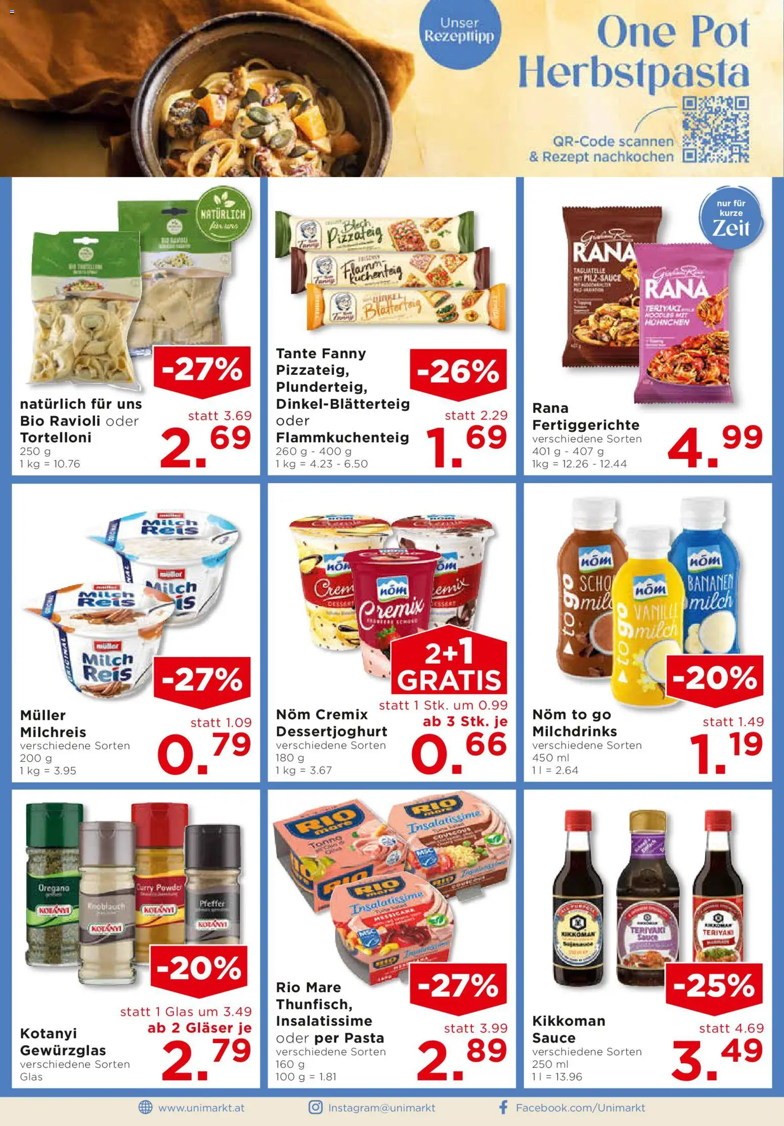 Unimarkt Zentralraum gültig ab 12.11.2025 | Seite: 6 | Produkte: Pasta, Pfeffer, Fertiggerichte, Milch
