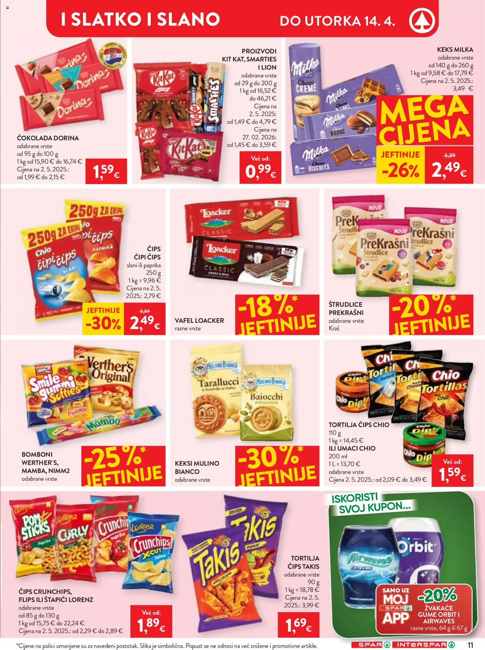 Spar katalog | vrijedi od 08.04.2026 | Stranica: 12 | Proizvodi: Dorina, Čokolada, Milka, Štapići