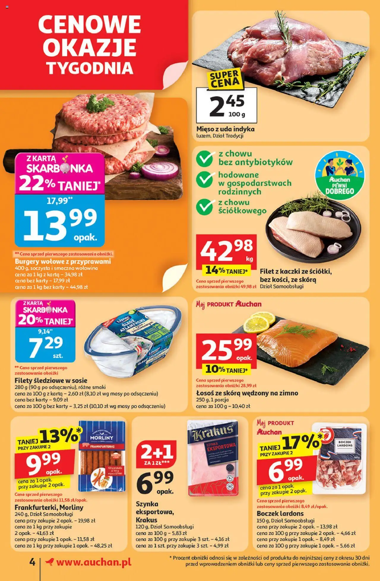 Auchan Gazetka od 11.09.2025 | Strona: 4 | Produkty: Mięso, Frankfurterki, Szynka, Boczek