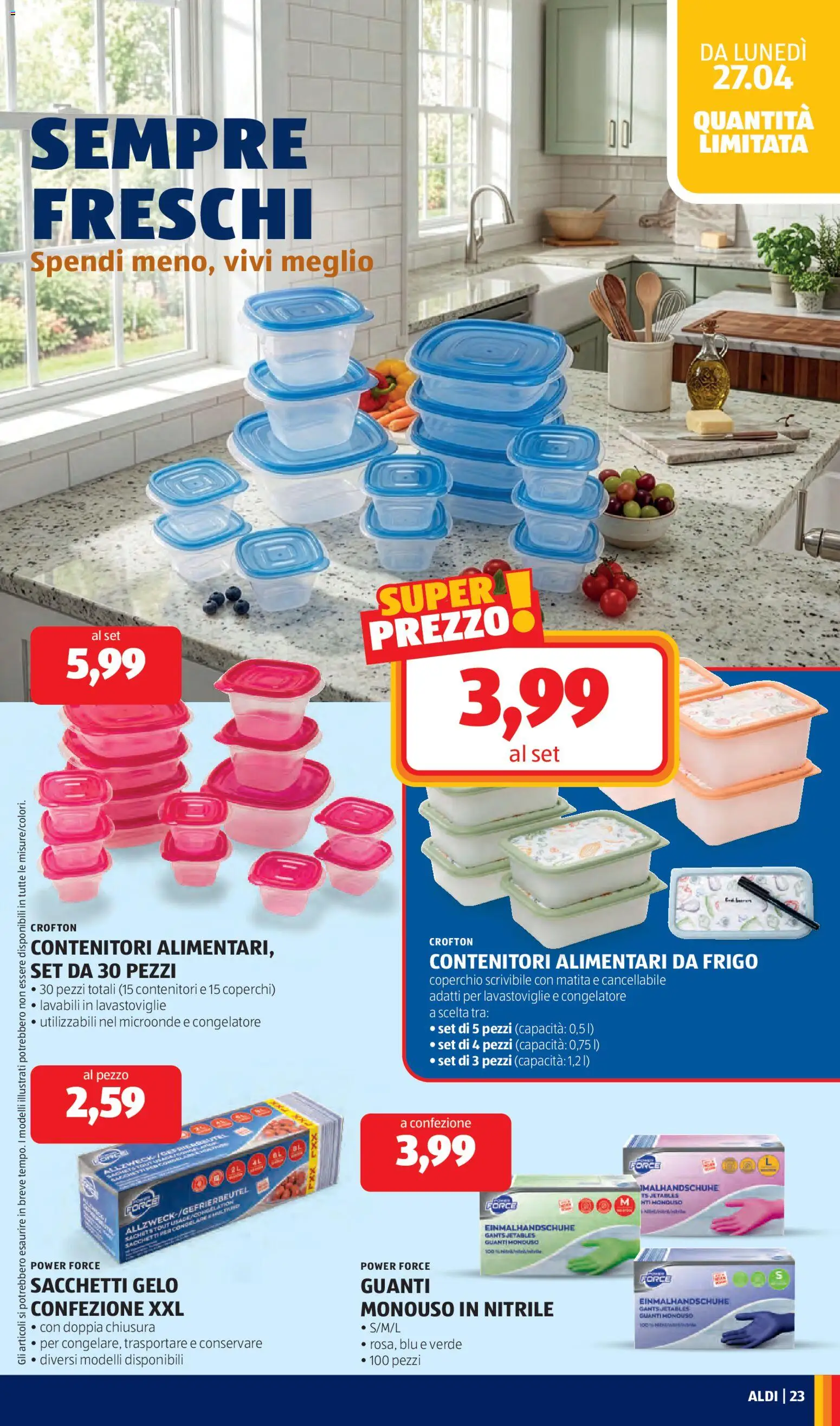 Volantino Aldi del 27.04.2026 | Pagina: 23 | Prodotti: Microonde, Guanti, Freezer, Lavastoviglie